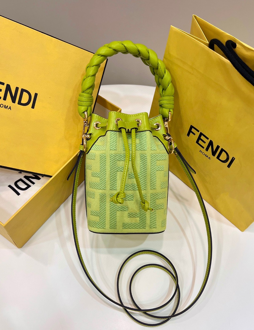F**di FD Small Mon Tresor Bucket Bag Purple/ Green For Women 7.1 in/ 18 cm 8BS010AKKWF1JCO
