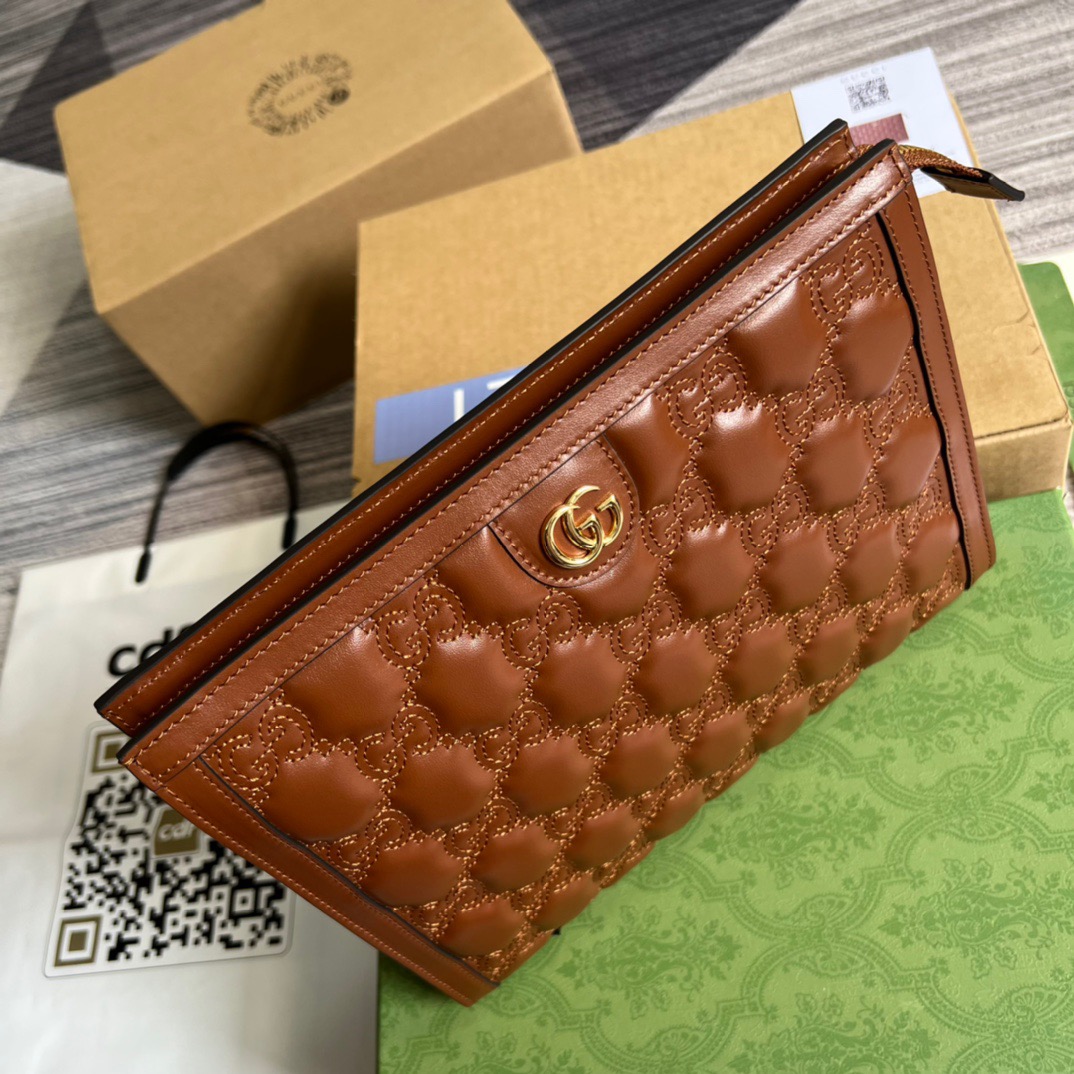 Gvc*1 GG Matelassé Pouch Black/Brown/ Grey For Women 723780 UM8IG 1000 10.6 in/ 27 cm