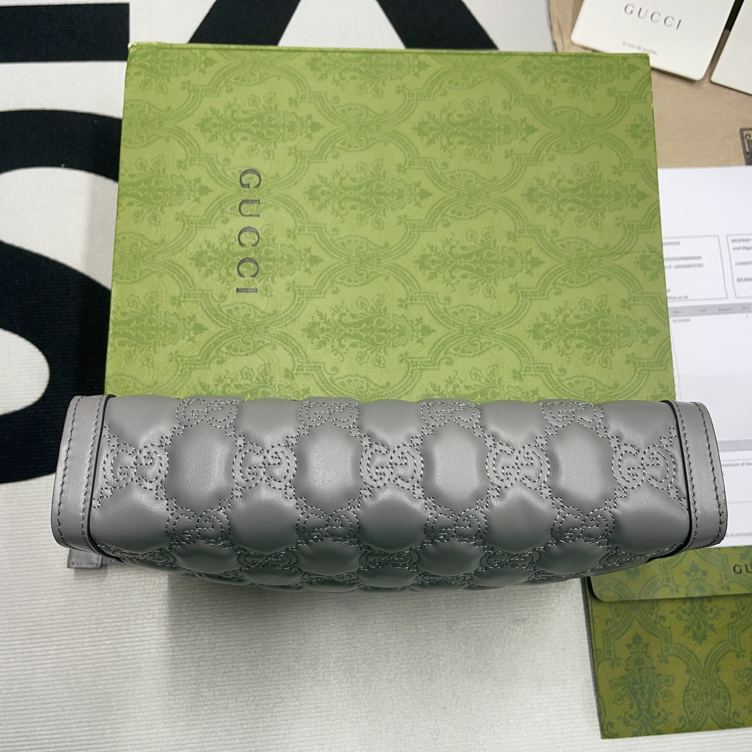 Gvc*1 GG Matelassé Pouch Black/Brown/ Grey For Women 723780 UM8IG 1000 10.6 in/ 27 cm