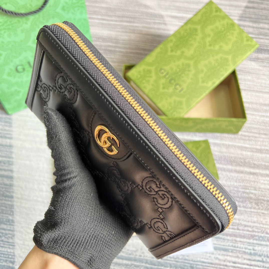 Gvc*1 GG Matelassé Zip-Around Wallet Black For Women 723784 UM8IG 1000 7.6 in/ 19.5 cm