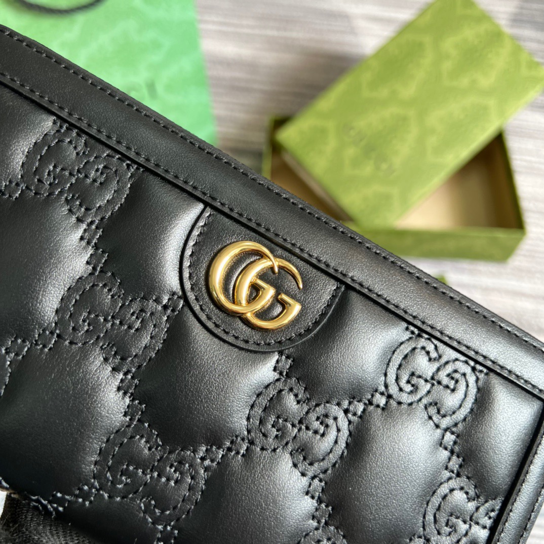 Gvc*1 GG Matelassé Zip-Around Wallet Black For Women 723784 UM8IG 1000 7.6 in/ 19.5 cm