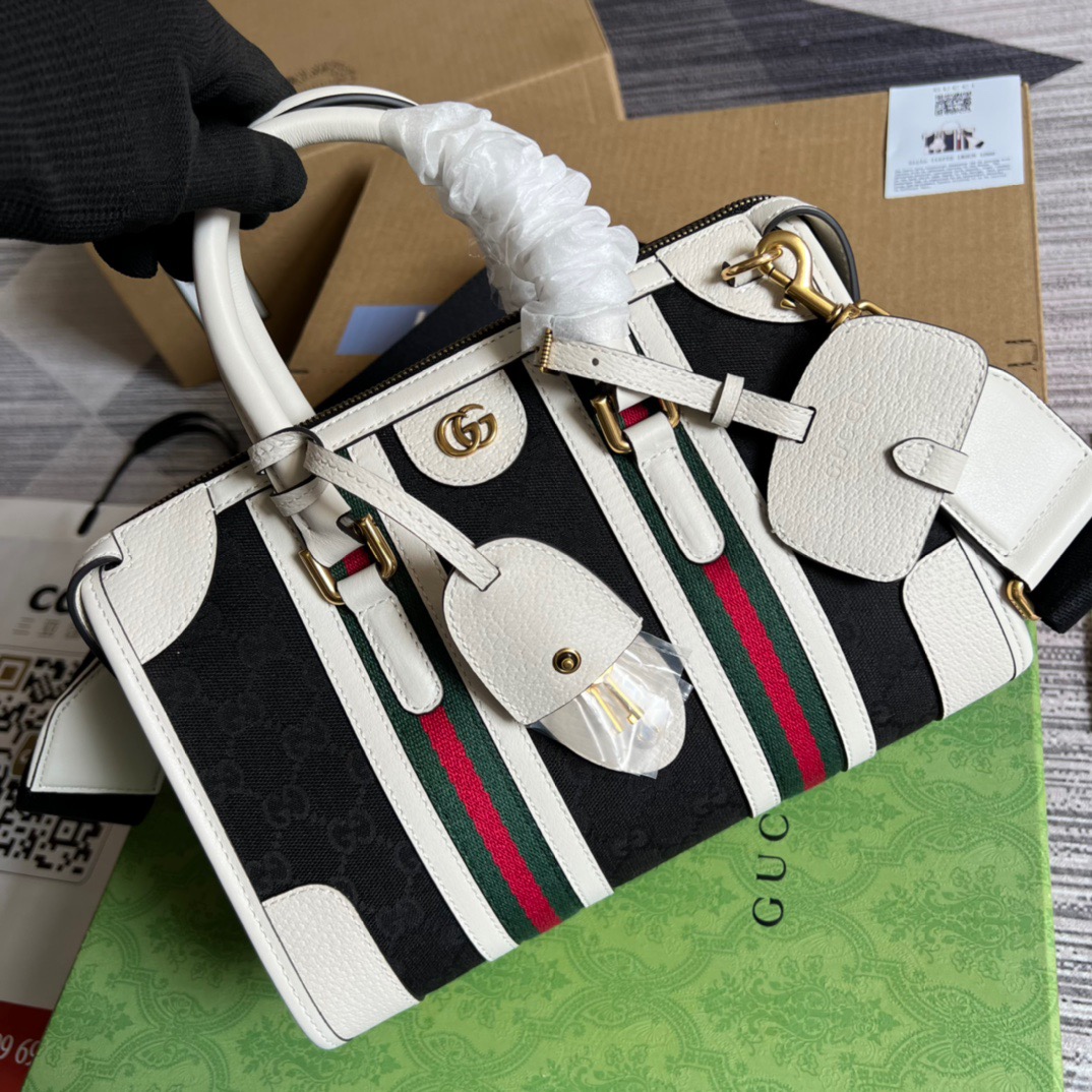 Gvc*1 Small Bauletto Top Handle Bag With Double G White/Brown For Men 10.6in/27cm