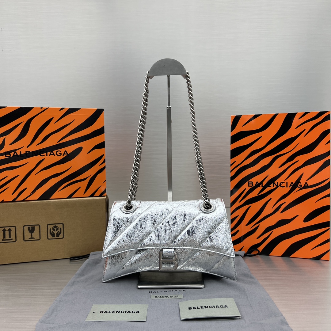 Ba1en*iaga Crush Small Chain Bag Black/Pink/Silver/White For Women‎ 9.8in/24.9cm 716351210J09001