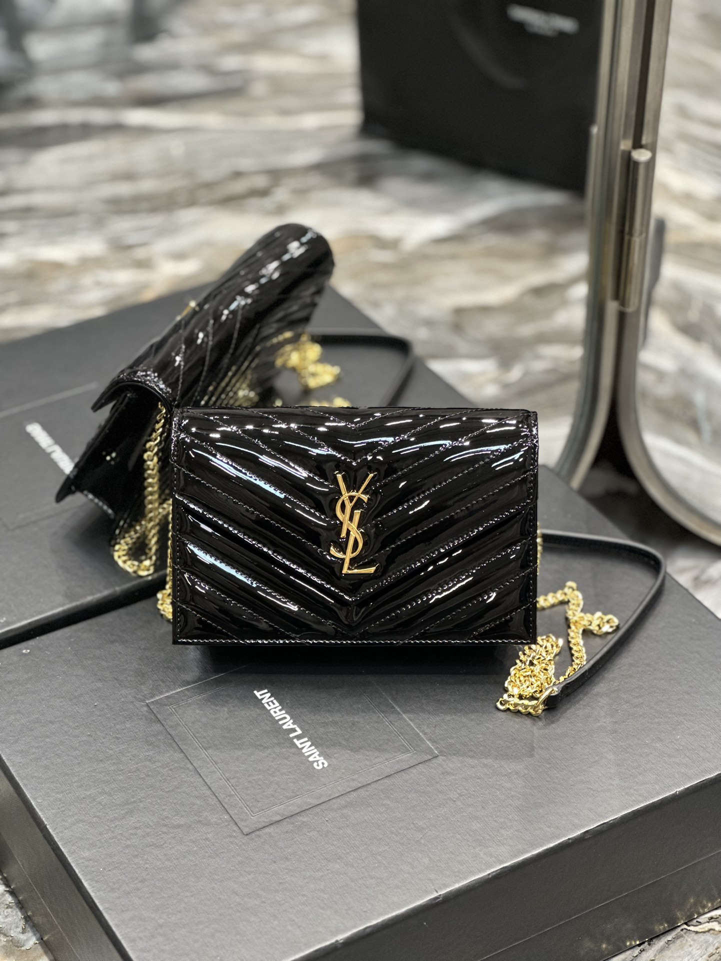 Sa1nt Lau*nt Envelope Small Bag Black For Women‎ 7.5in/19cm