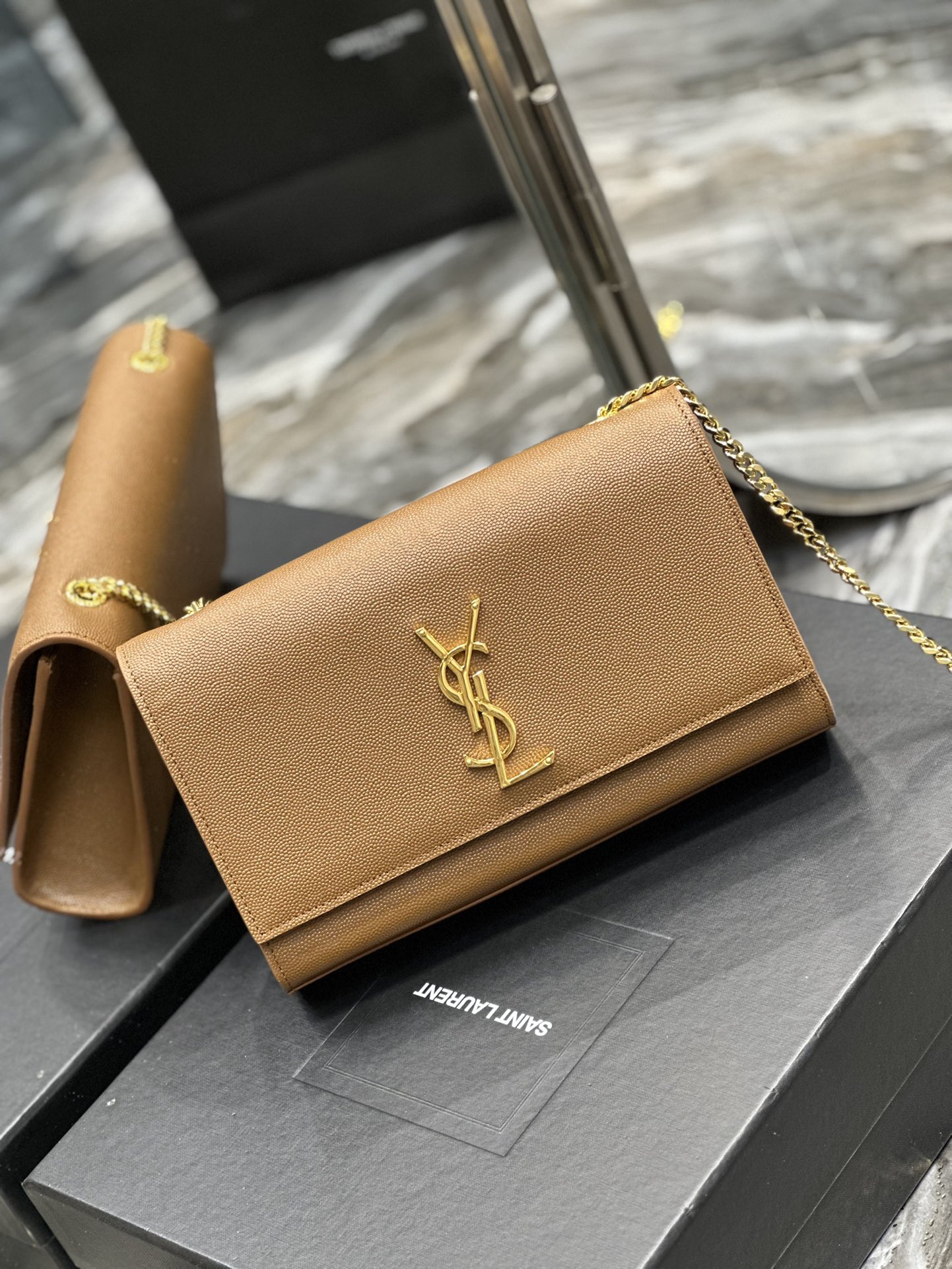 Sa1nt Lau*nt Kate Chain Bag Brown For Women‎ 9.4in/24cm
