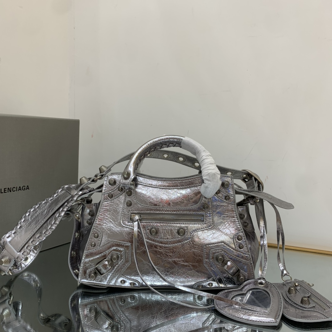 Ba1en*iaga Neo Cagole City Small Handbag Black/Silver For Women‎ 13in/33cm
