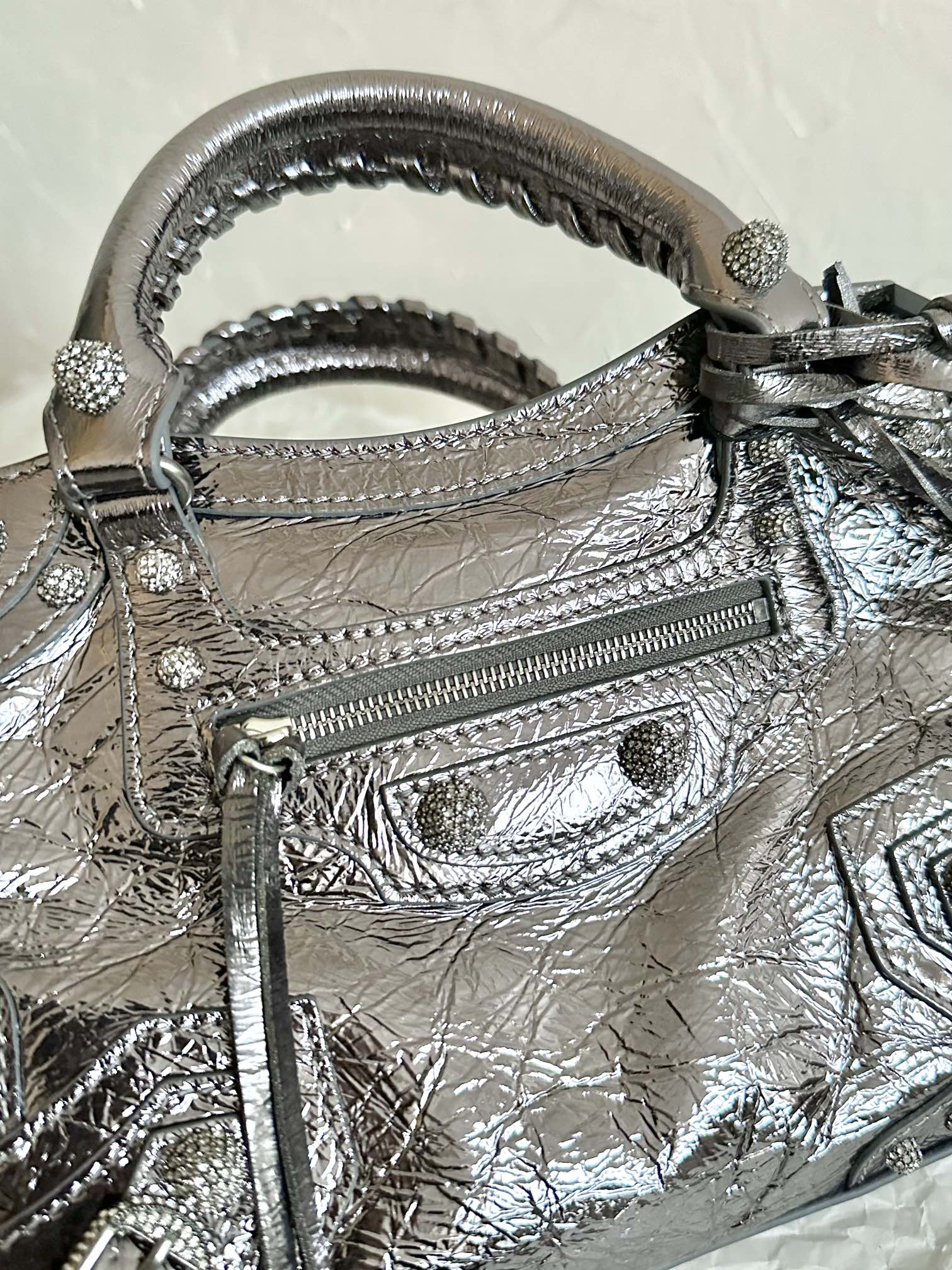 Ba1en*iaga Neo Cagole City Small Handbag White/Silver For Women‎ 10.5in/27cm 222342F046015