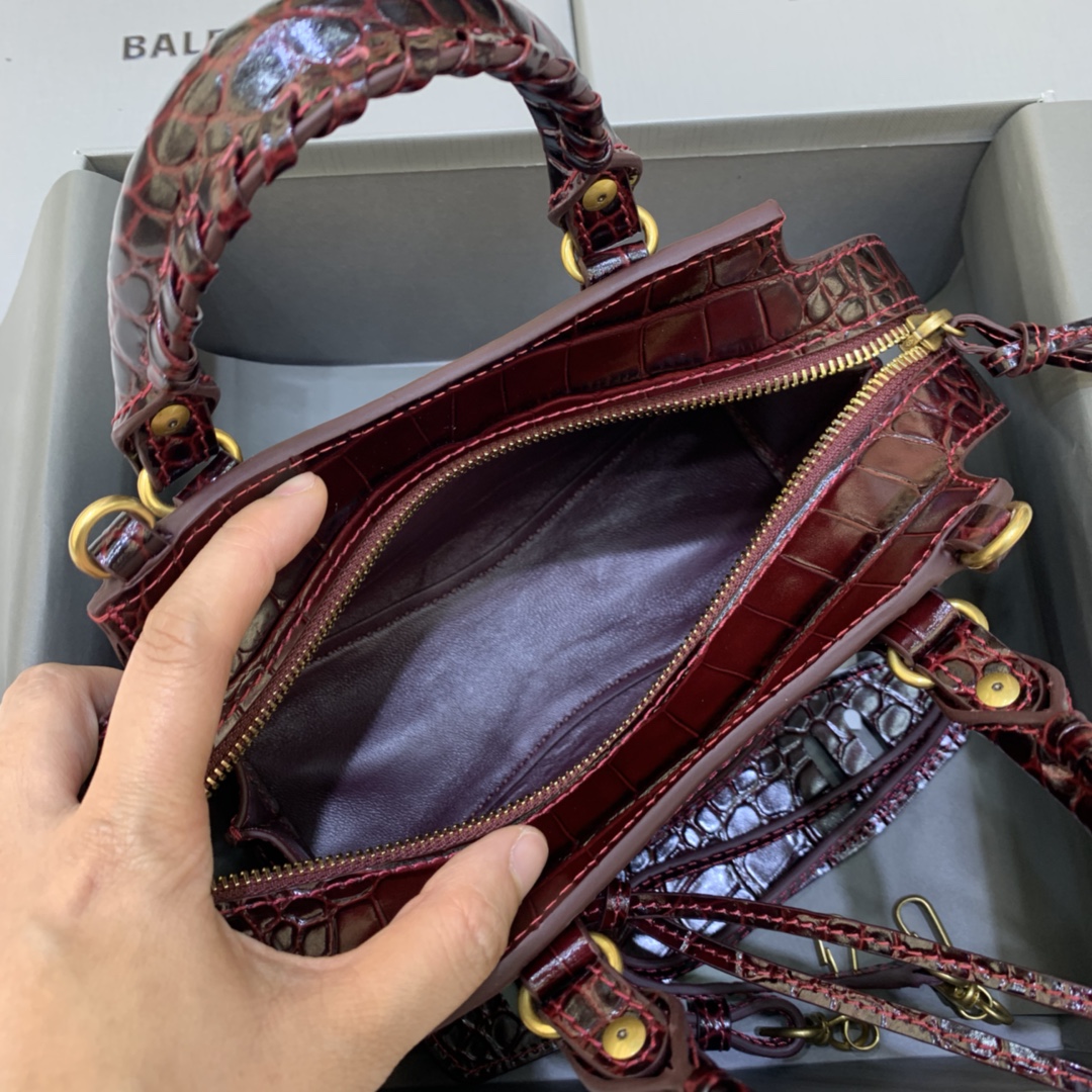 Ba1en*iaga Neo Classic Mini Handbag Black/Burgundy For Women‎ 8.6in/21.8cm