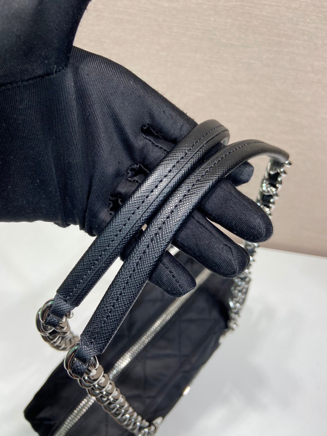 Pra*a Chain 2way Bag Black For Women 11.8 in / 30 cm