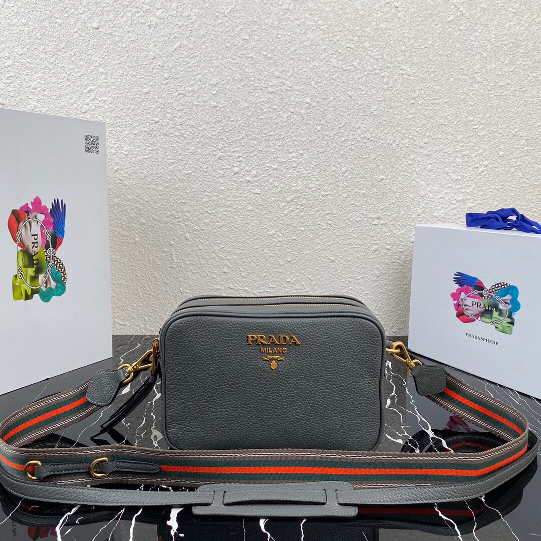 Pra*a Medium Shoulder Bag Grey/Brown/Black For Women 8.6 in / 22 cm