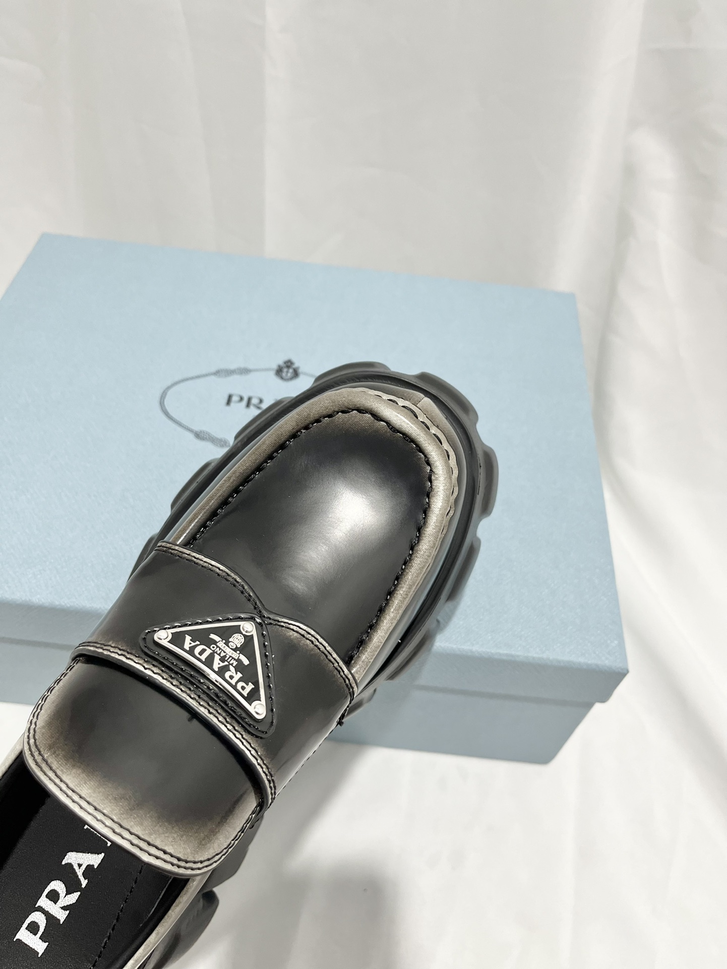 Pra*a Monolith Ombré Brushed Loafers Light Black For Women 2.1 in/ 5.5cm