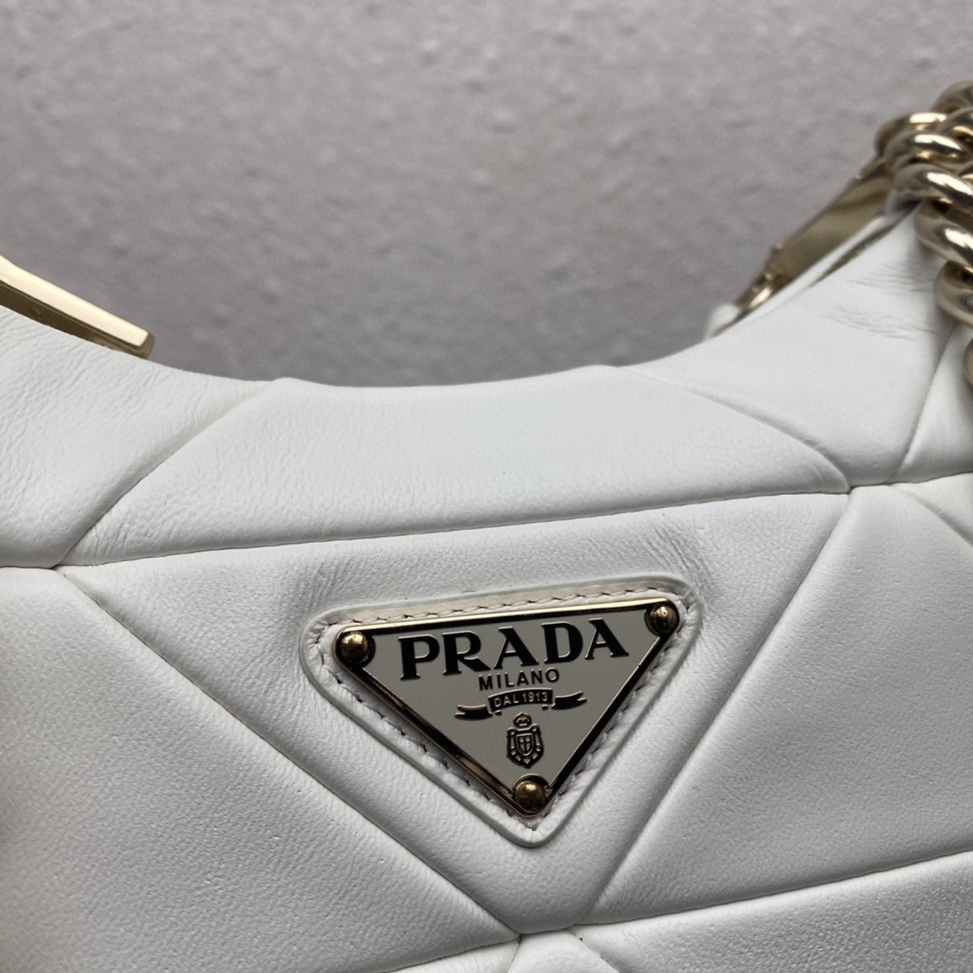 Pra*a Padded Hobo Bag Black/White For Women 9.5 in / 24 cm 1BC151_RDJN_F0002_V_B9O