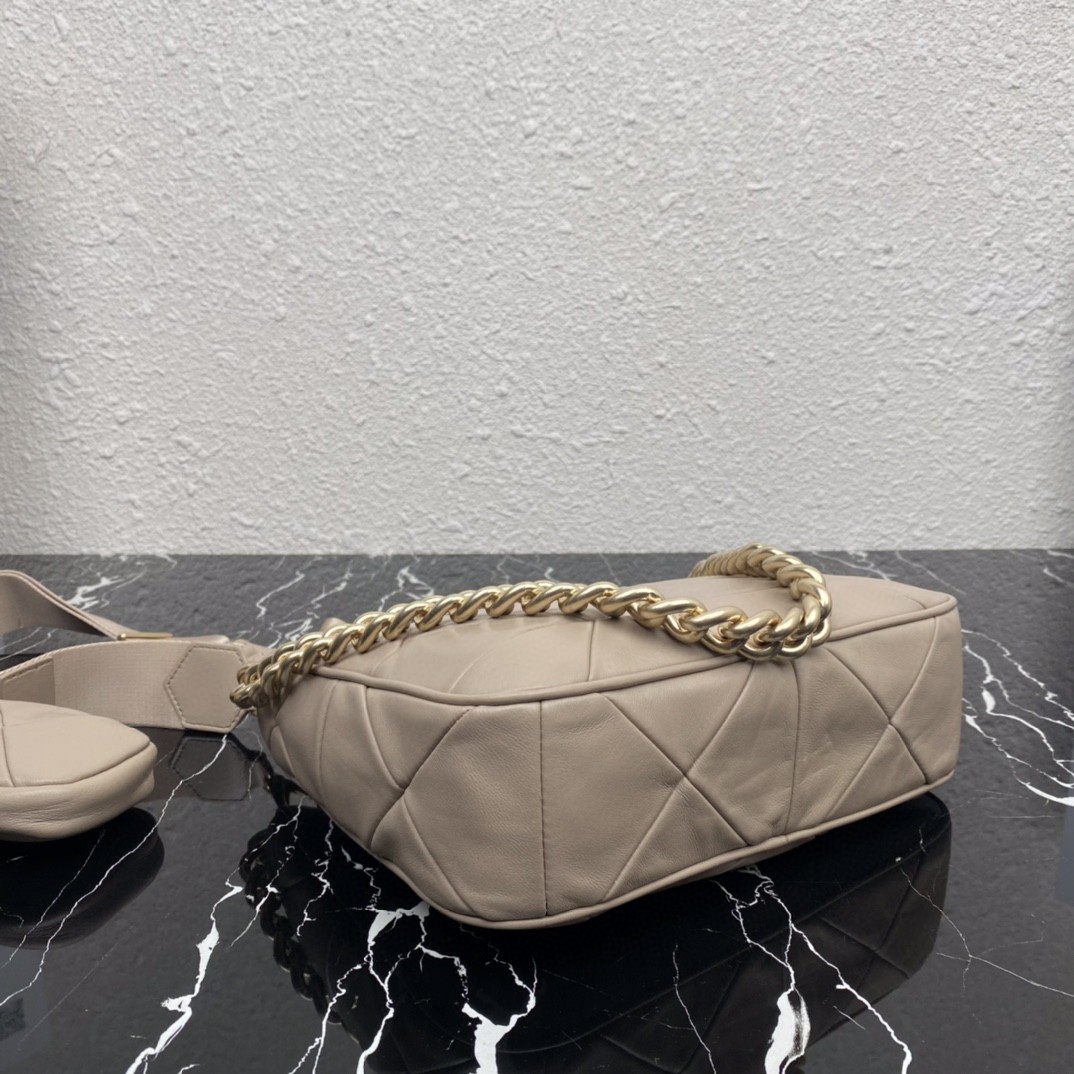 Pra*a Padded Hobo Bag Beige/Green For Women 9.5 in / 24 cm 1BC151_RDJN_F0F24_V_O1O