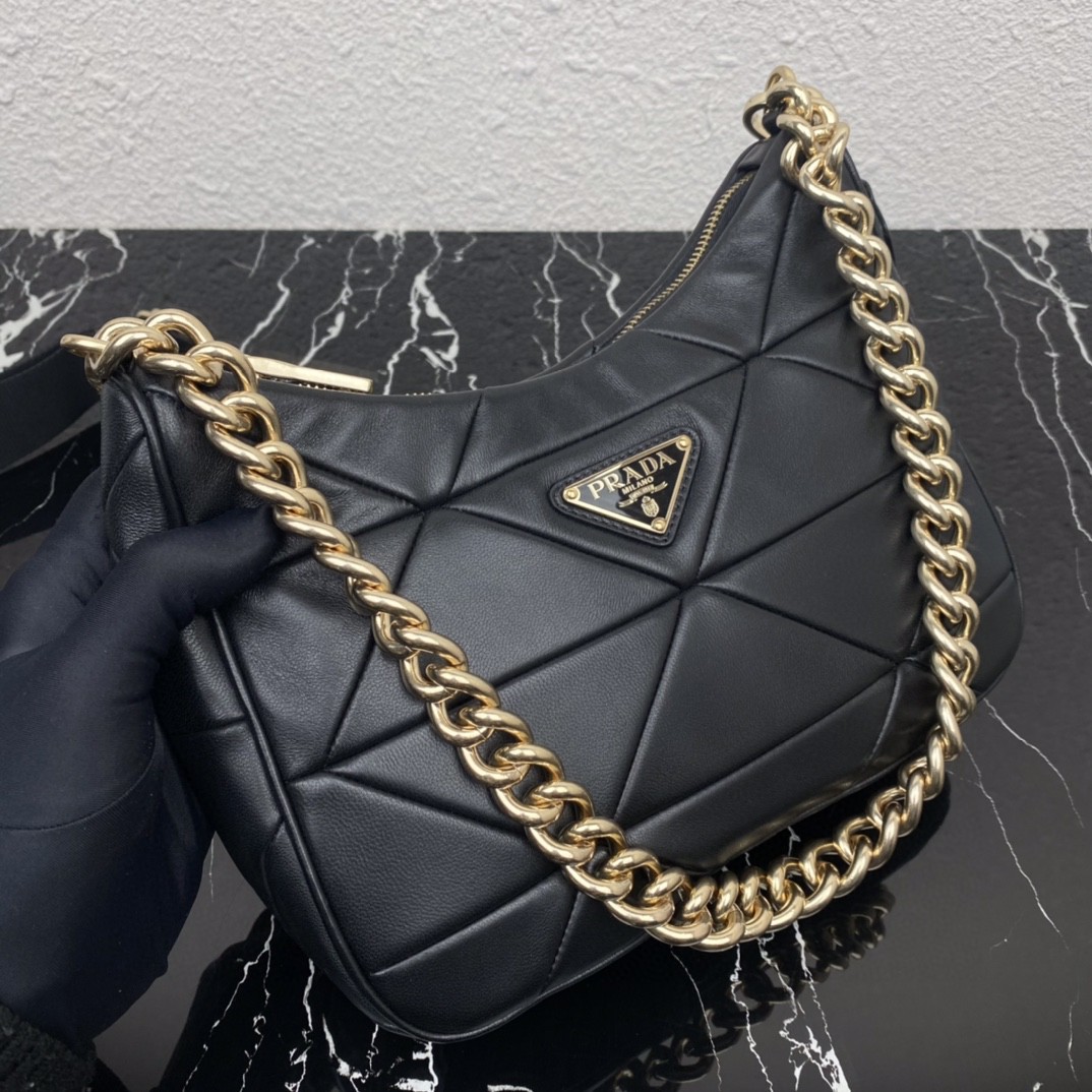 Pra*a Padded Hobo Bag Black/White For Women 9.5 in / 24 cm 1BC151_RDJN_F0002_V_B9O
