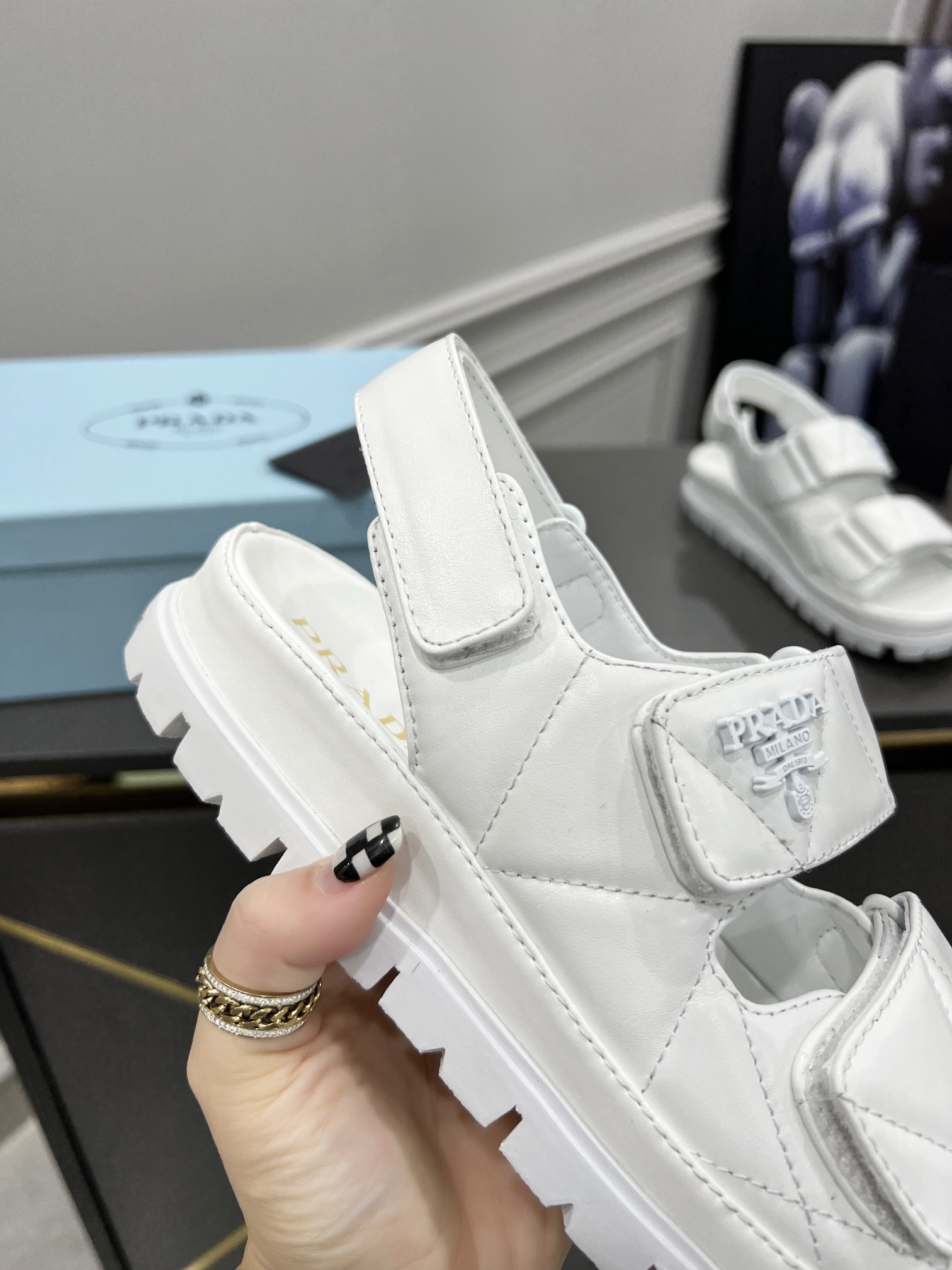 Pra*a Padded Nappa Sandals White For Women 0.8 in/ 2cm 1X721M_038_F0009_F_020