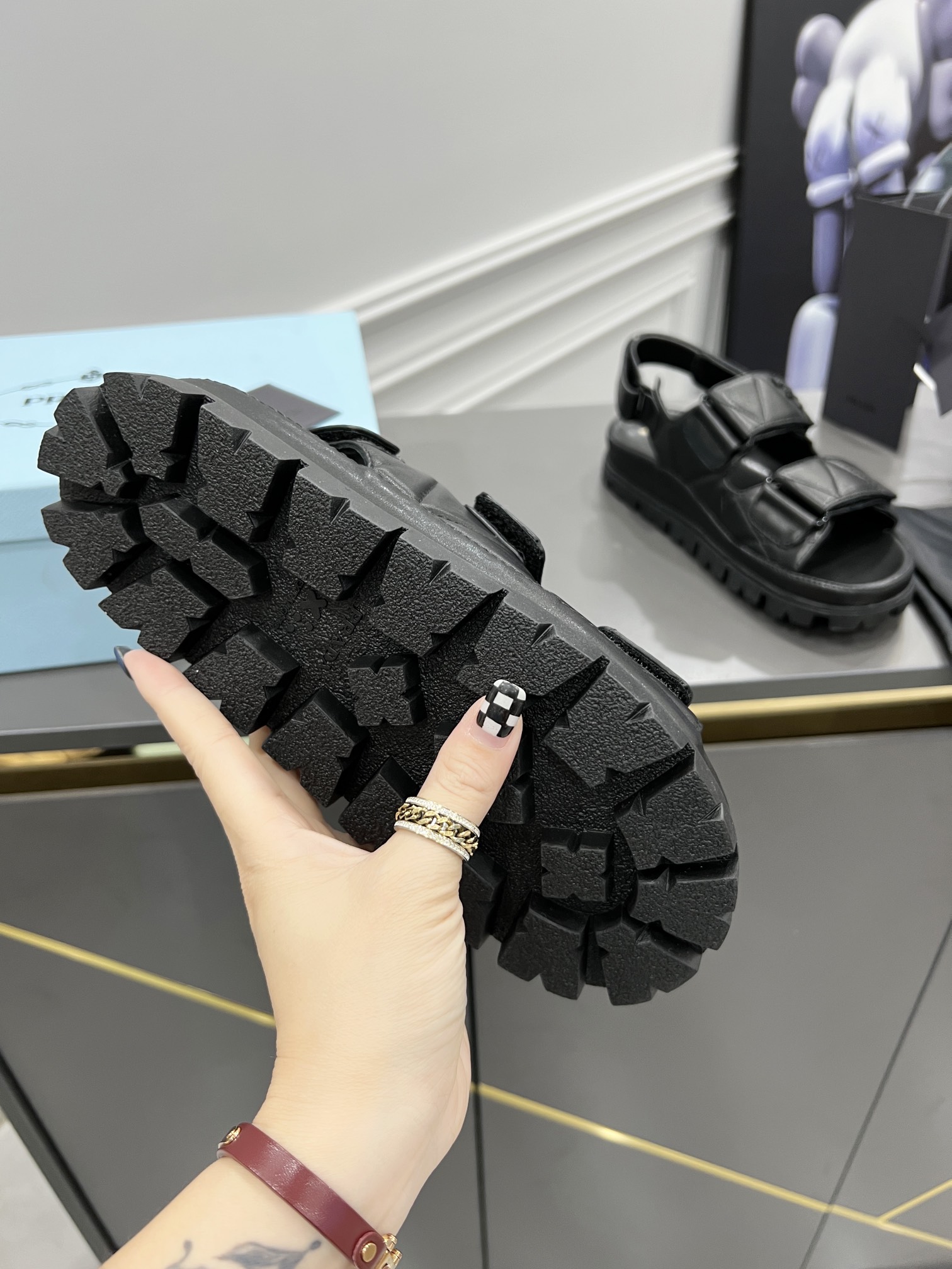 Pra*a Padded Nappa Sandals Black For Women 0.8 in/ 2cm 1X721M_038_F0002_F_020