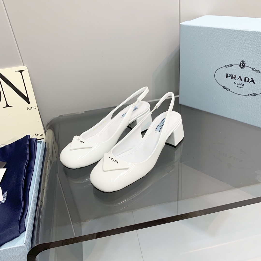 Pra*a Patent Slingback Pumps White For Women 2.1 in/ 5.5 cm