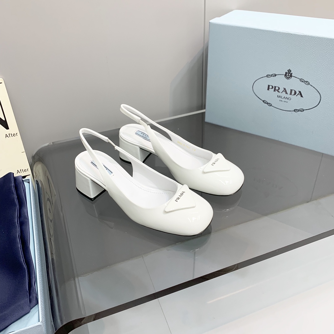 Pra*a Patent Slingback Pumps White For Women 2.1 in/ 5.5 cm