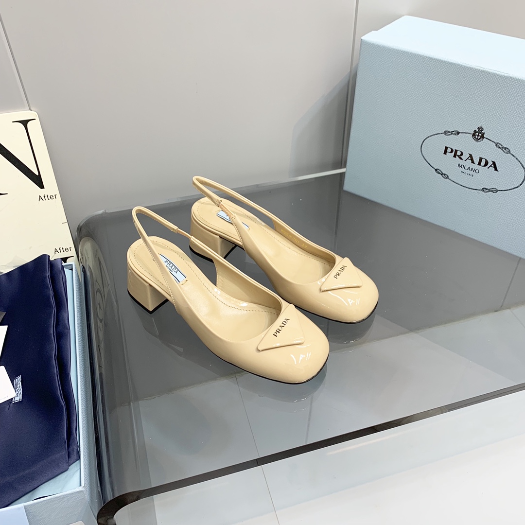 Pra*a Patent Slingback Pumps Beige For Women 2.1 in/ 5.5 cm