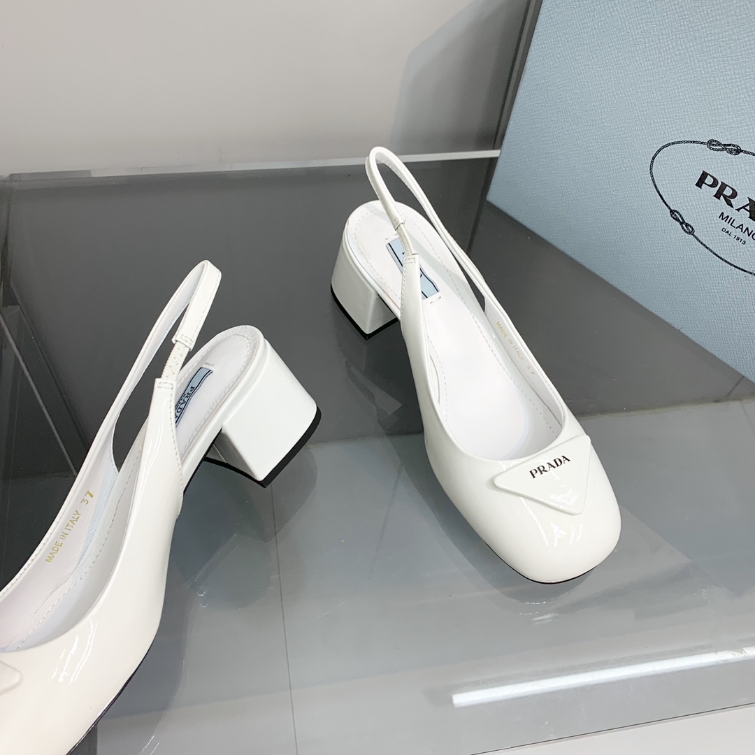 Pra*a Patent Slingback Pumps White For Women 2.1 in/ 5.5 cm