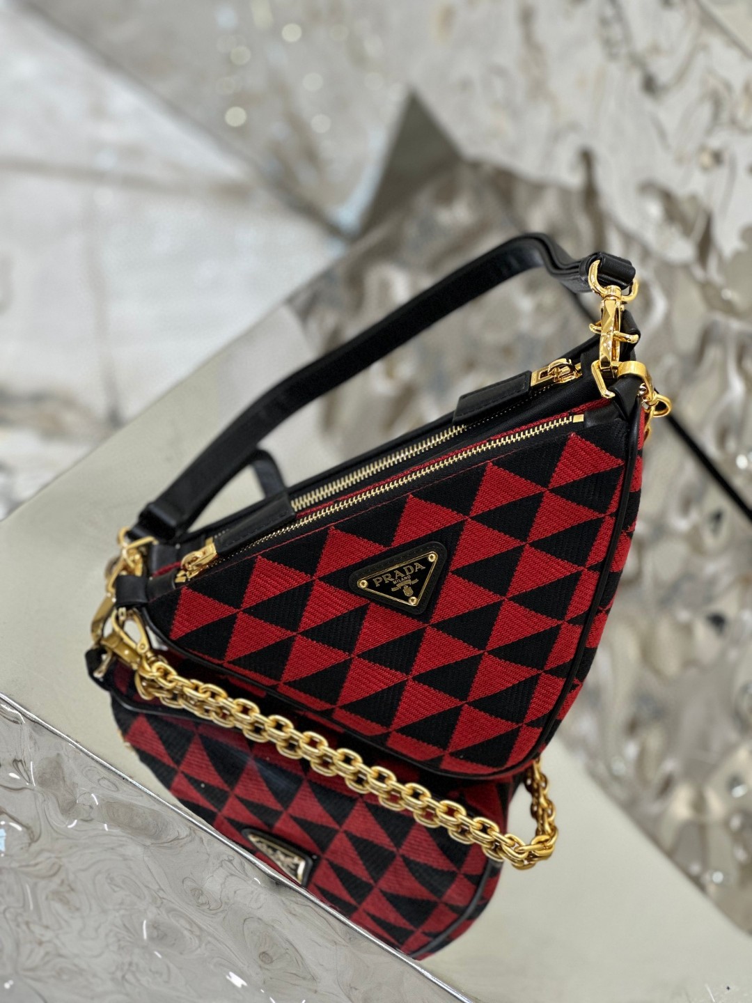 Pra*a Symbole Fabric Mini Bag Red/Beige For Women 11 in / 28 cm 1BC176_2FPN_F0V1I_V_OOO
