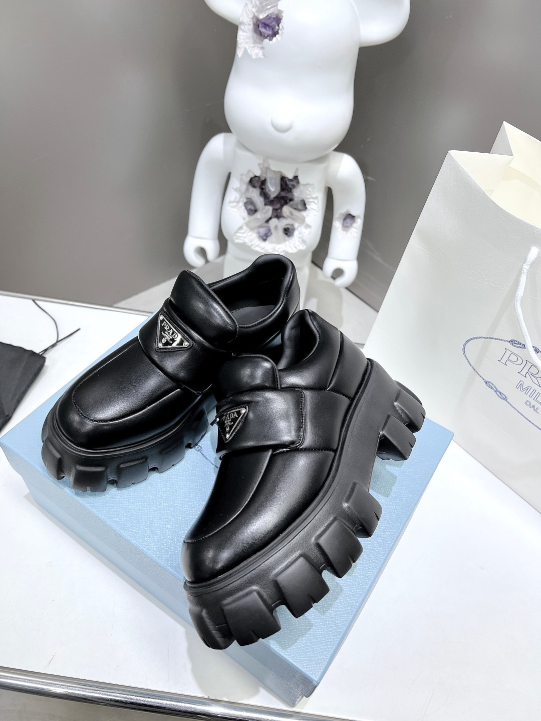 Pra*a Soft Padded Nappa Loafers Black For Women 2.1 in/ 5.5 cm 1D125N_2DL8_F0002_F_055