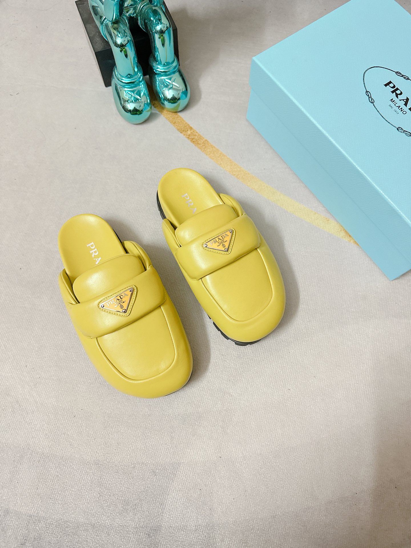 Pra*a Soft Padded Nappa Sabots Yellow For Women 0.8 in/ 2cm