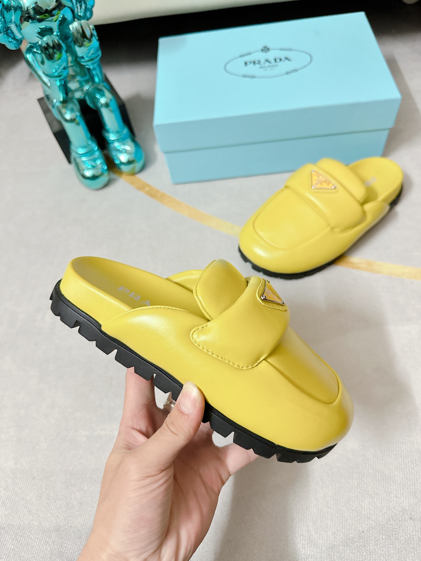 Pra*a Soft Padded Nappa Sabots Yellow For Women 0.8 in/ 2cm