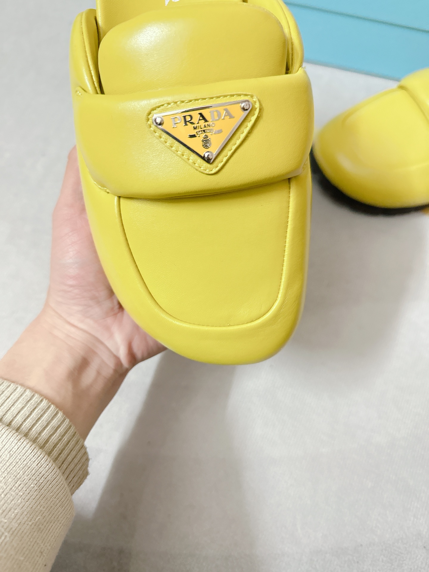 Pra*a Soft Padded Nappa Sabots Yellow For Women 0.8 in/ 2cm