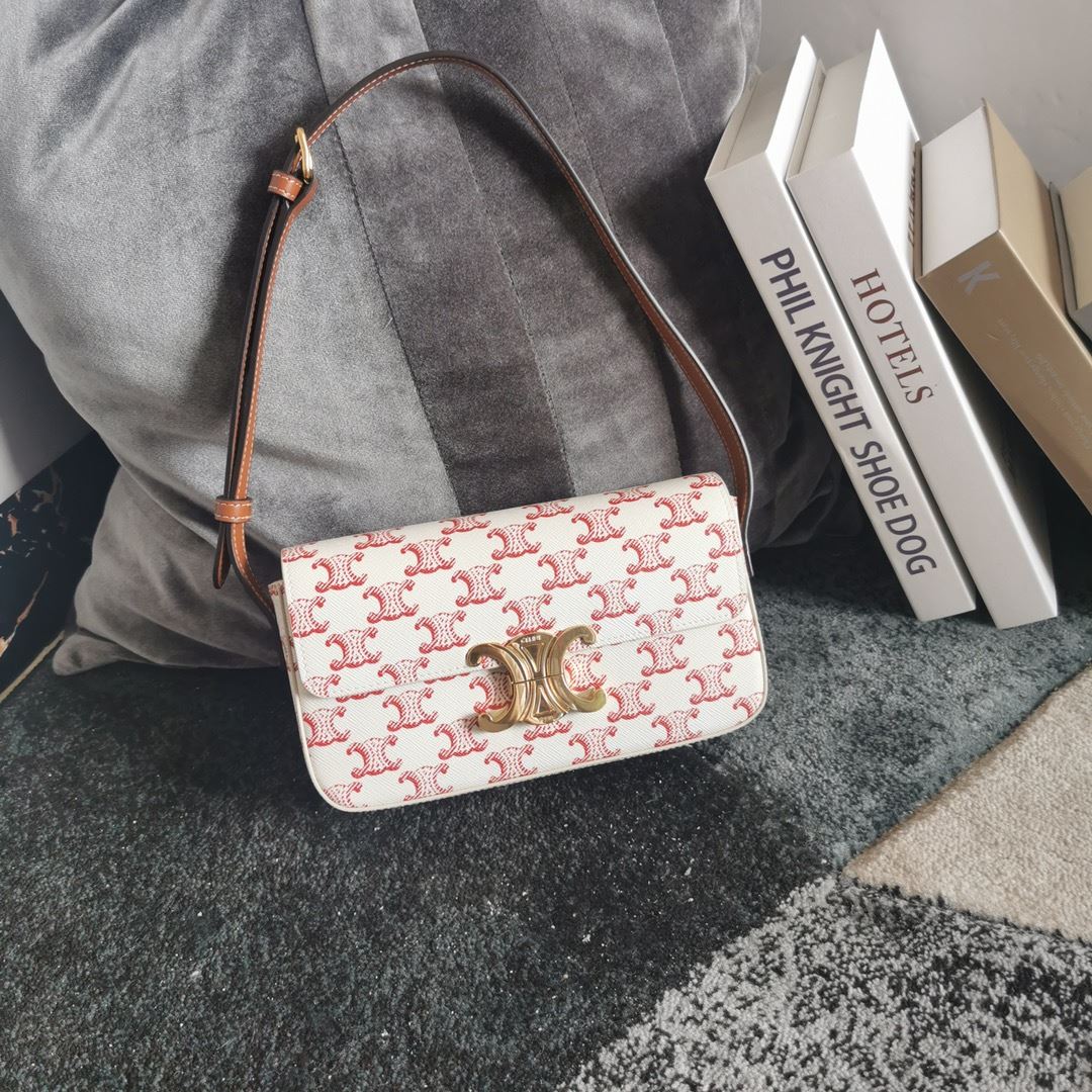 Ce1i*e Triomphe Shoulder Bag In Canvas Brown/ Light Yellow/White For Women‎ 8in/20cm 194142CUZ.04LU