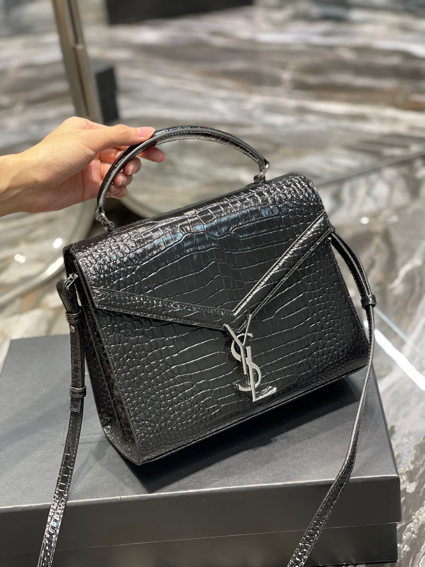 Sa1nt Lau*nt Cassandra Medium Top Handle Bag Black/Burgundy/Green/Grey/Light Yellow For Women‎ 9.6in/24.5cm 6239310SX0W2045
