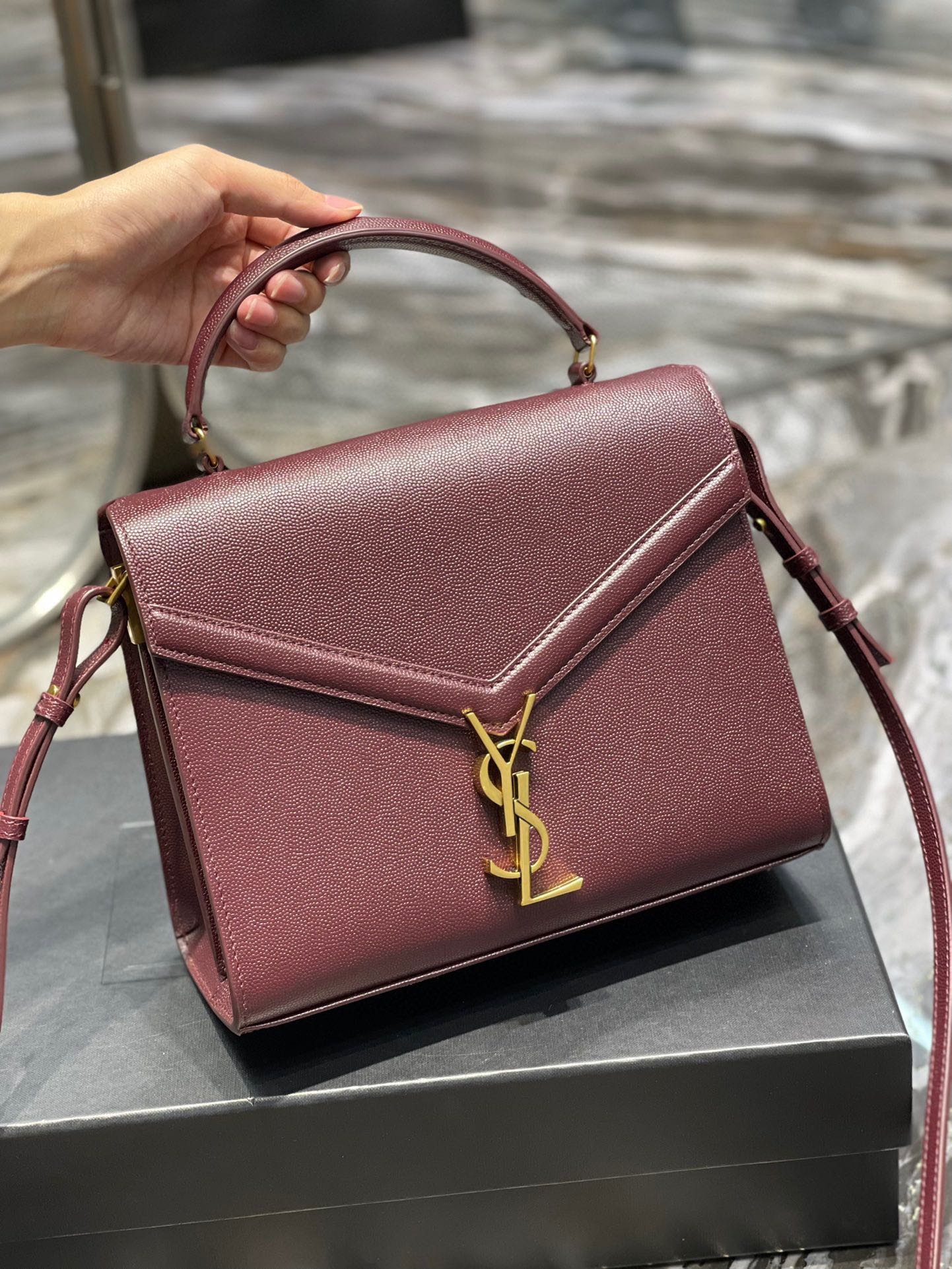 Sa1nt Lau*nt Cassandra Medium Top Handle Bag Black/Burgundy/Green/Grey/Light Yellow For Women‎ 9.6in/24.5cm 6239310SX0W2045