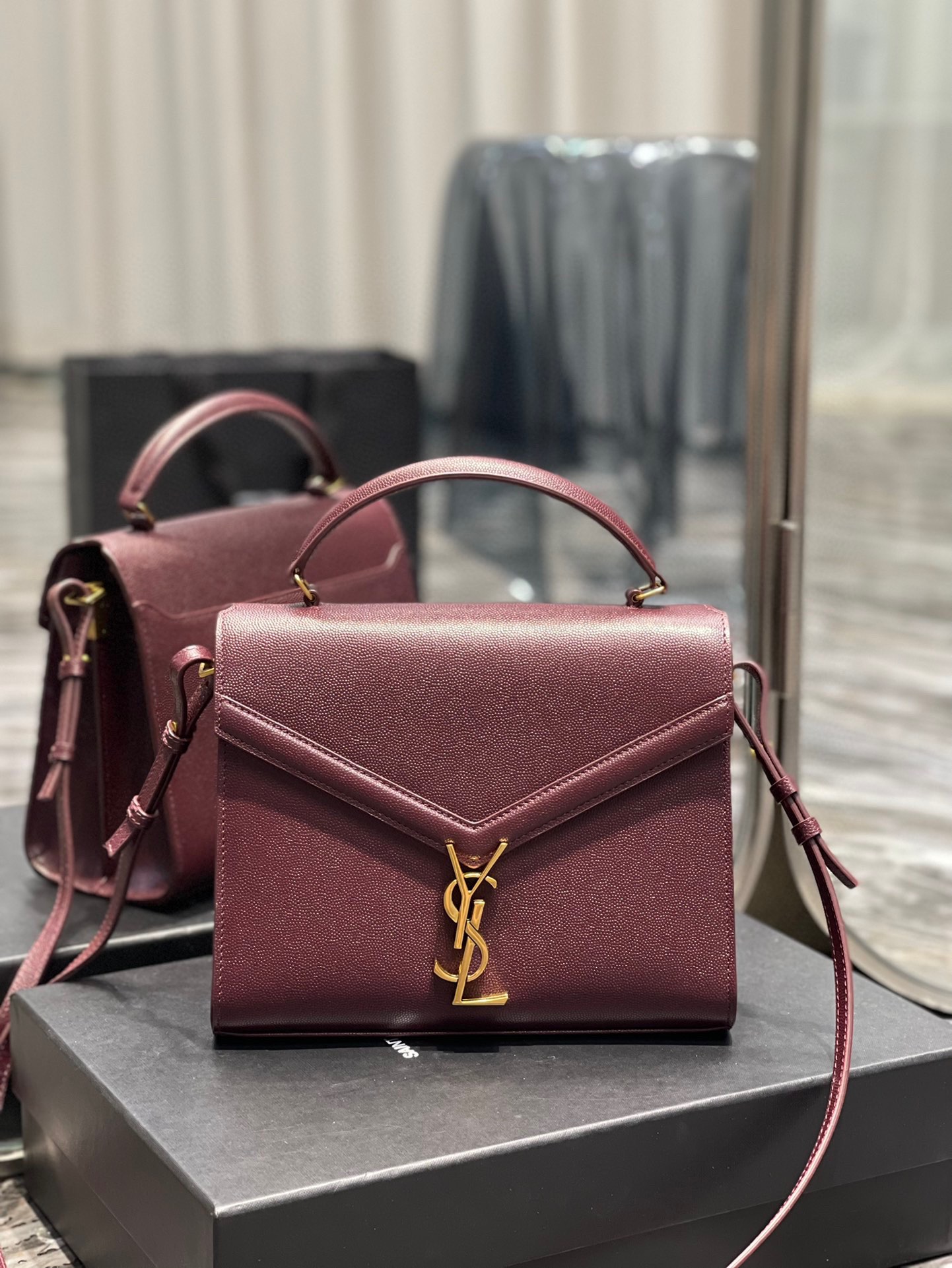 Sa1nt Lau*nt Cassandra Medium Top Handle Bag Black/Burgundy/Green/Grey/Light Yellow For Women‎ 9.6in/24.5cm 6239310SX0W2045