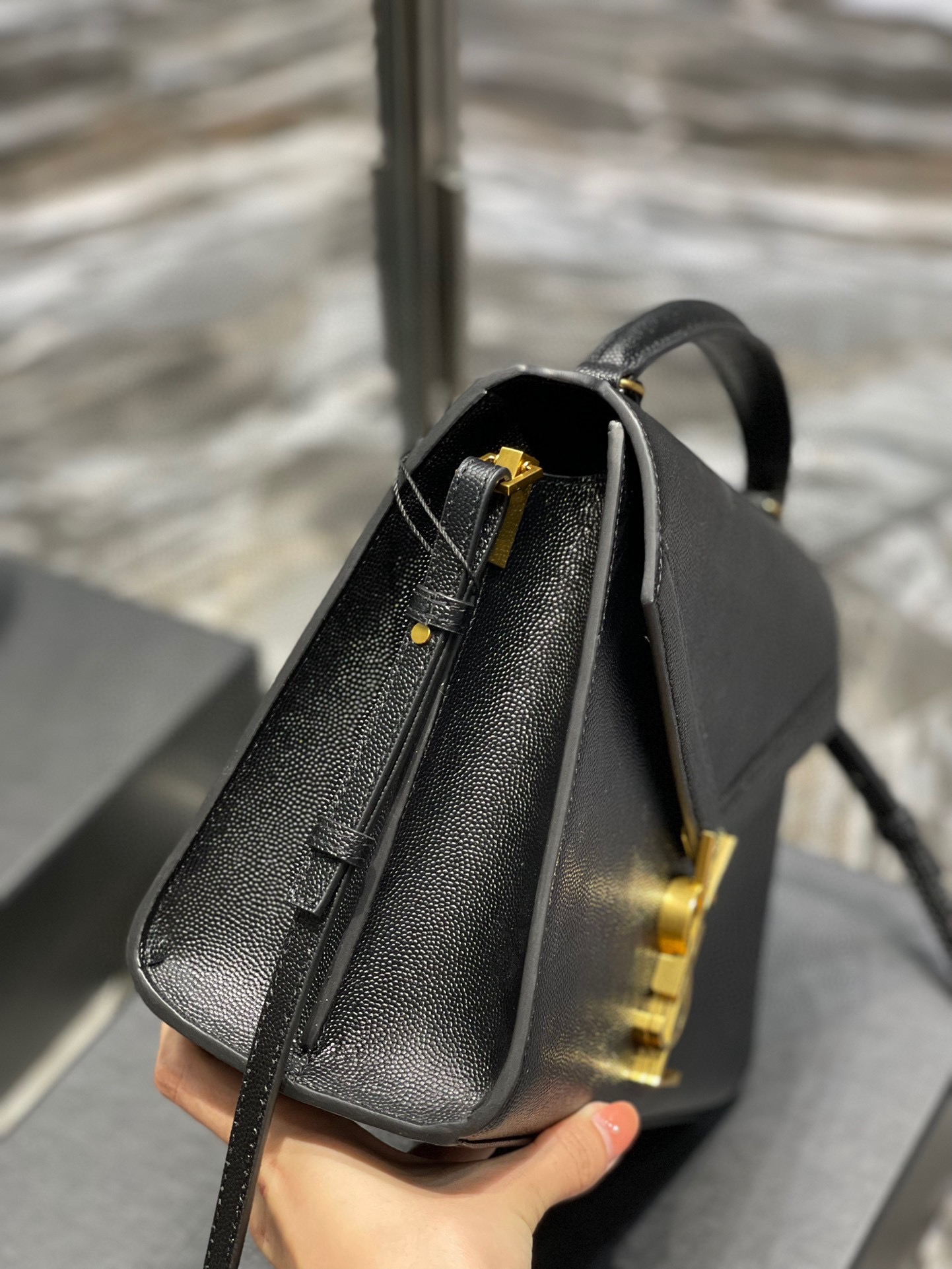 Sa1nt Lau*nt Cassandra Medium Top Handle Bag Black/Brown For Women‎ 9.6in/24.5cm 623931BOW0W1000