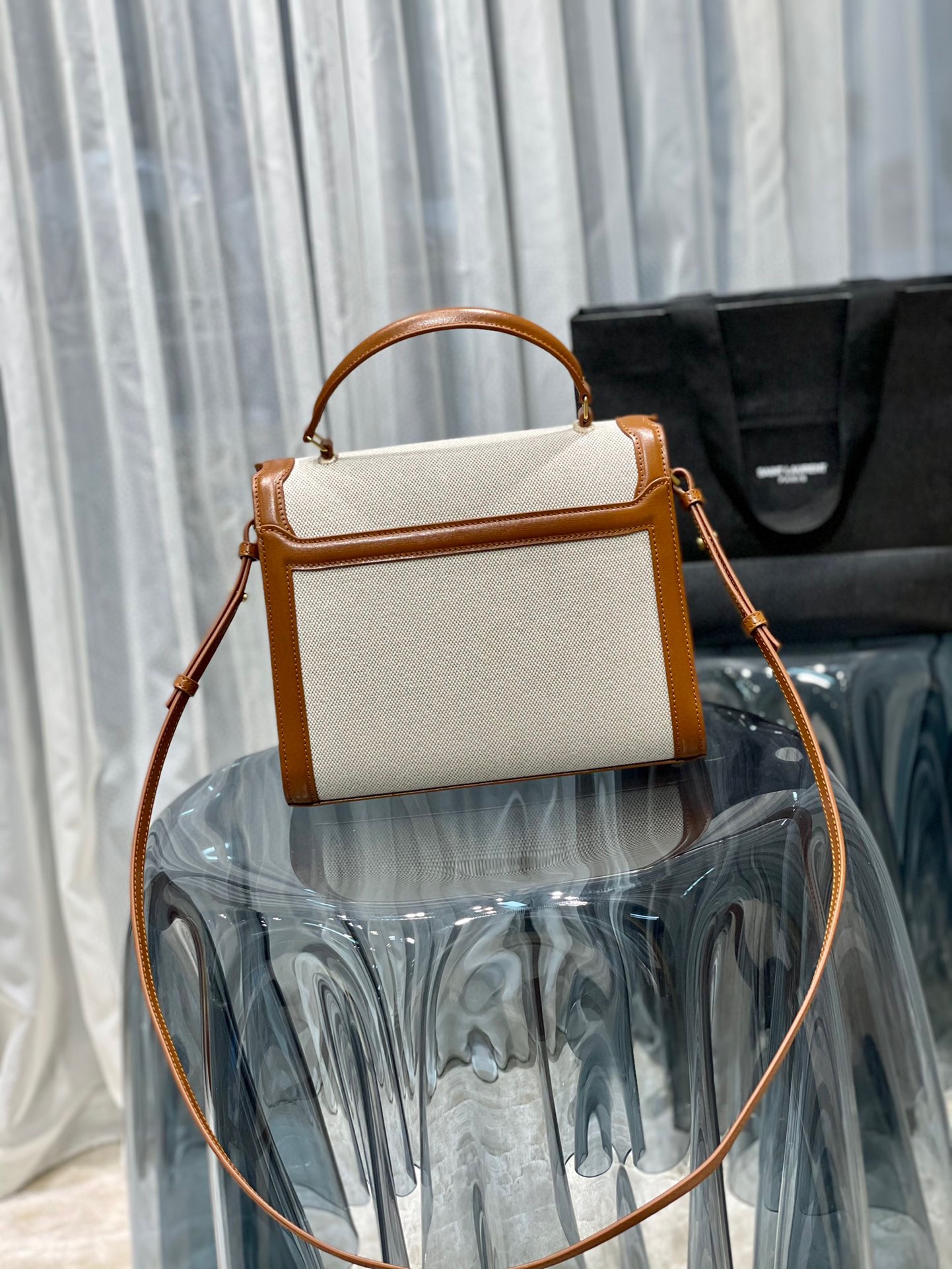 Sa1nt Lau*nt Cassandra Medium Top Handle Bag Black/Brown For Women‎ 9.6in/24.5cm 623931BOW0W1000