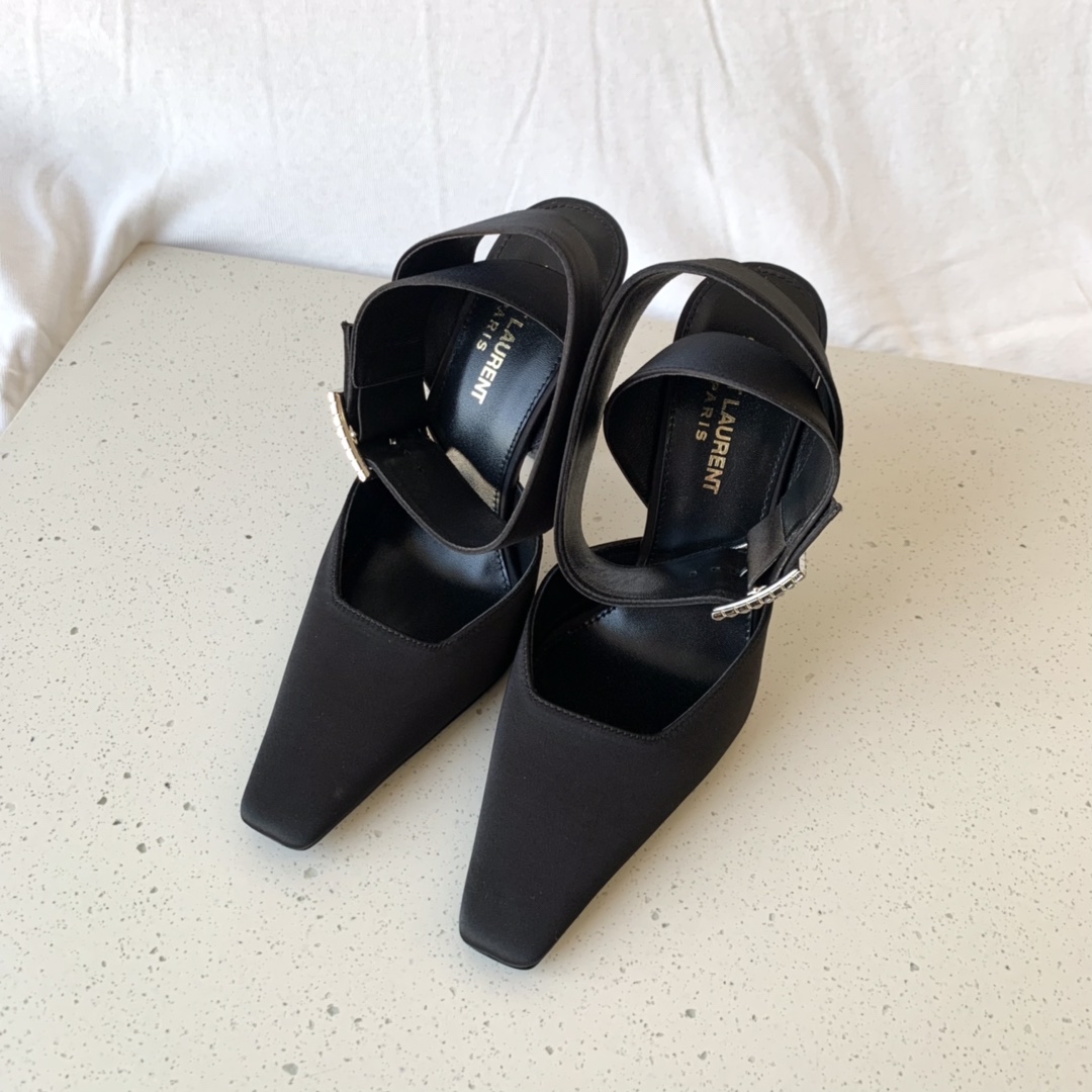 Sa1nt Lau*nt Fanny Slingback Pumps In Crepe Satin Black For Women 7176081UU001000