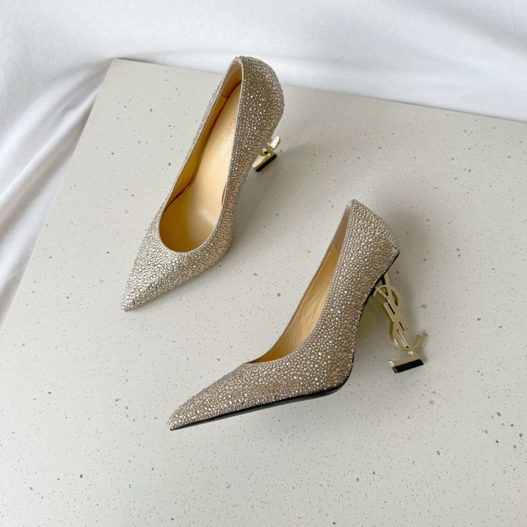 Sa1nt Lau*nt Opyum Pumps In Rhinestones Gold For Women
