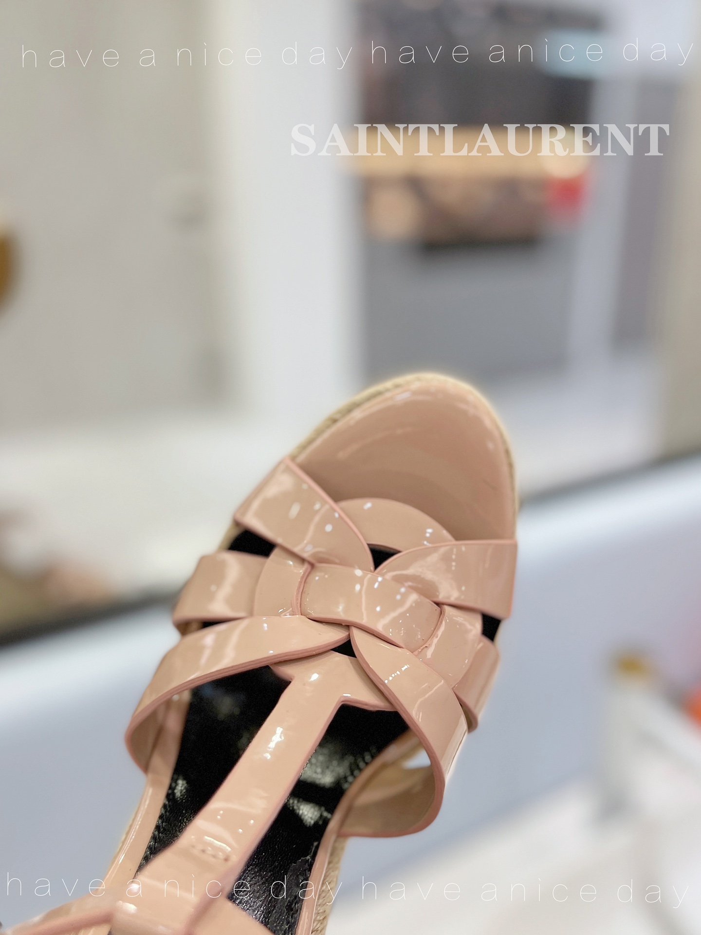 Sa1nt Lau*nt Tribute Espadrilles In Patent Beige For Women