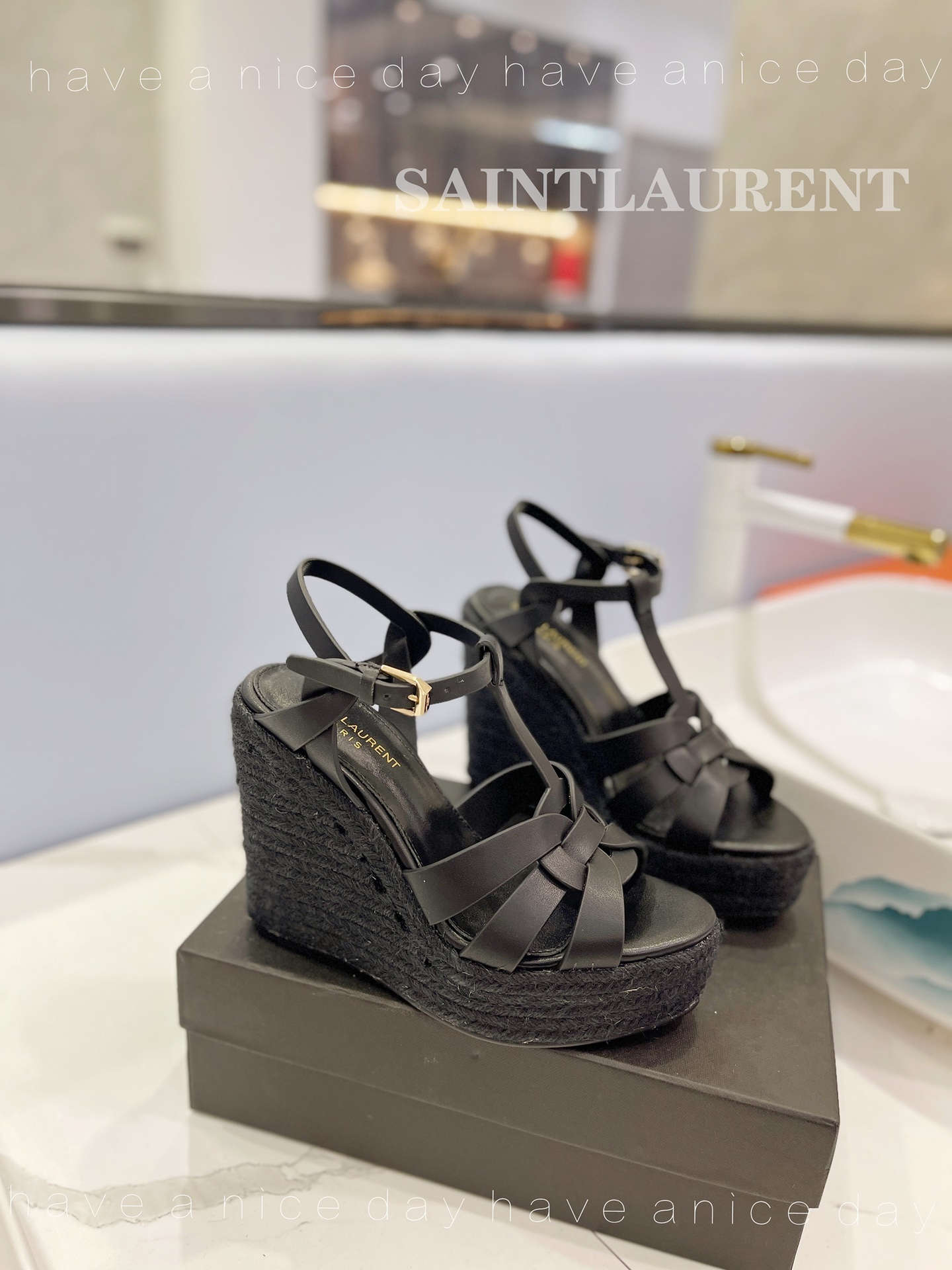Sa1nt Lau*nt Tribute Espadrilles In Smooth Black For Women 611924BDA001000