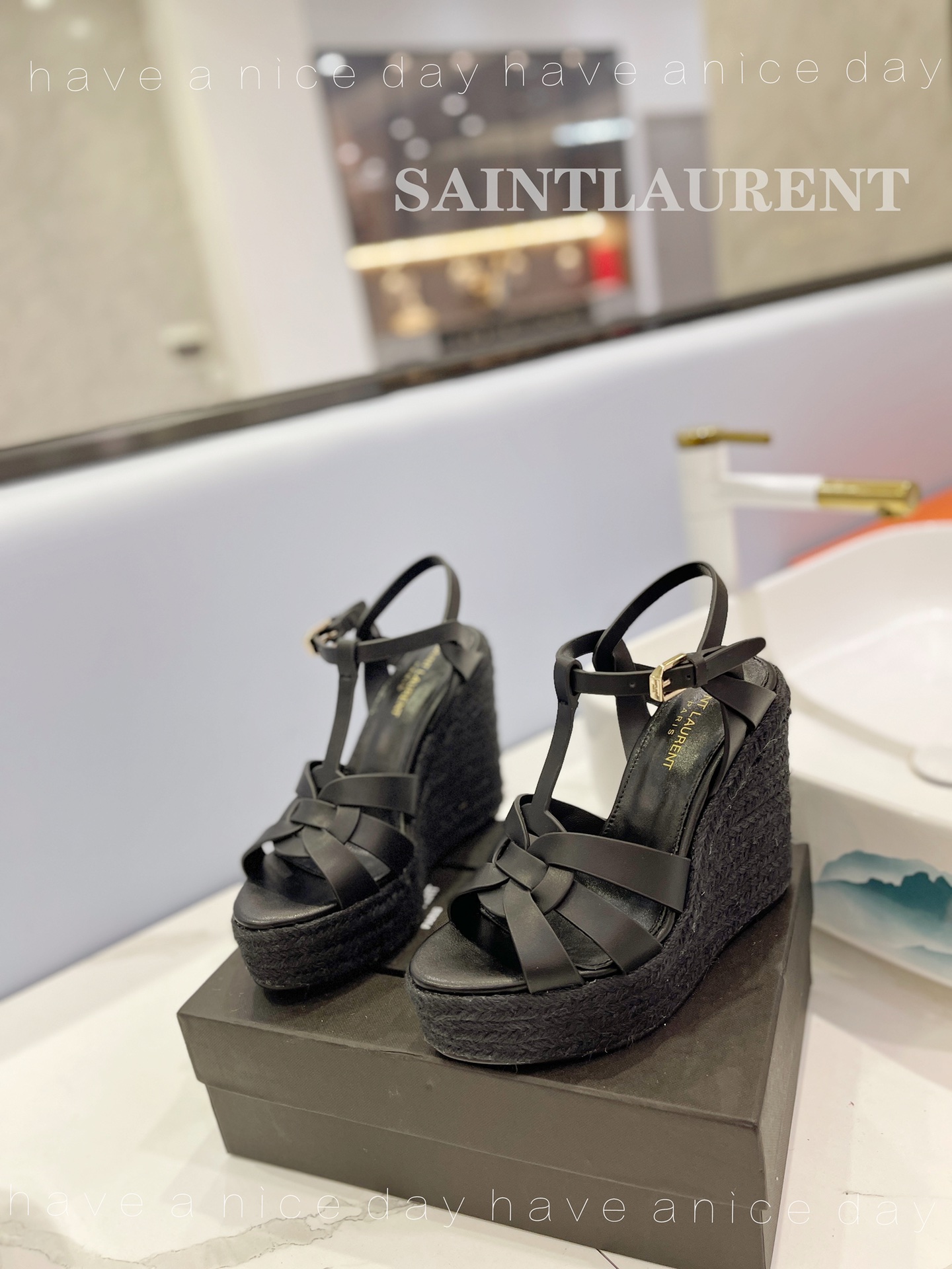 Sa1nt Lau*nt Tribute Espadrilles In Smooth Black For Women 611924BDA001000