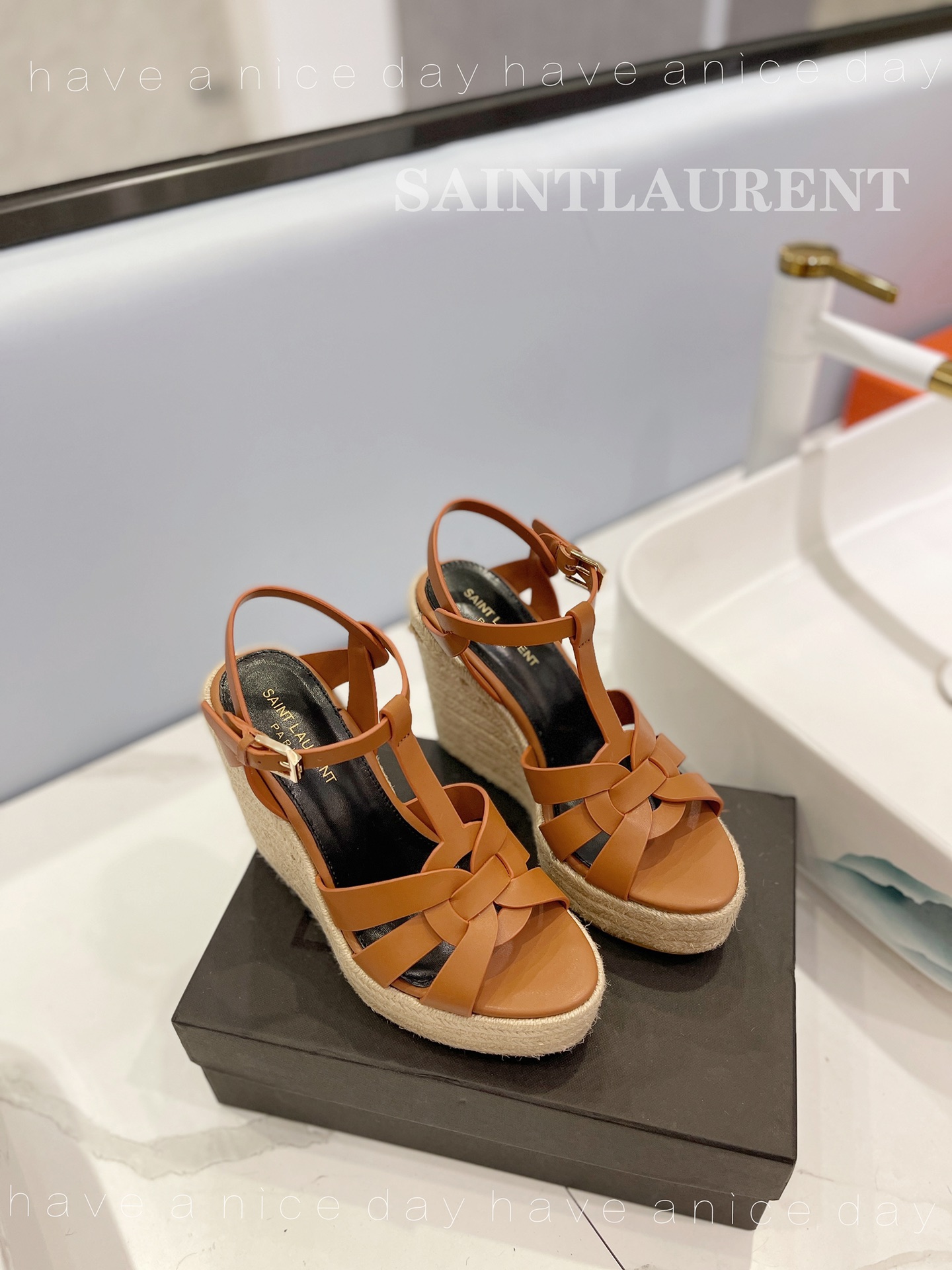 Sa1nt Lau*nt Tribute Espadrilles In Smooth Brown For Women