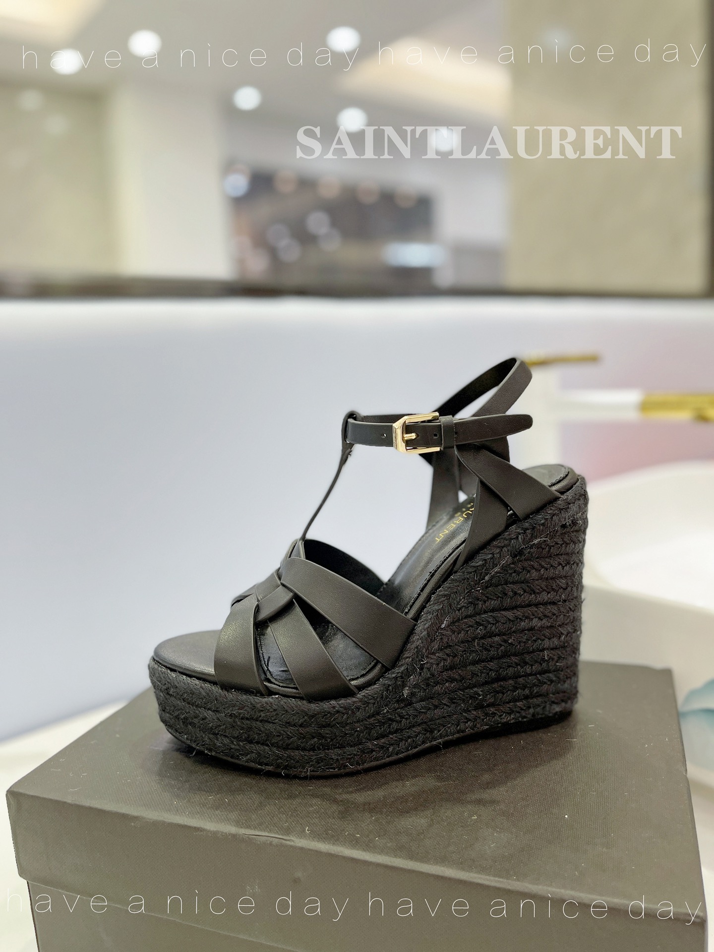 Sa1nt Lau*nt Tribute Espadrilles In Smooth Black For Women 611924BDA001000
