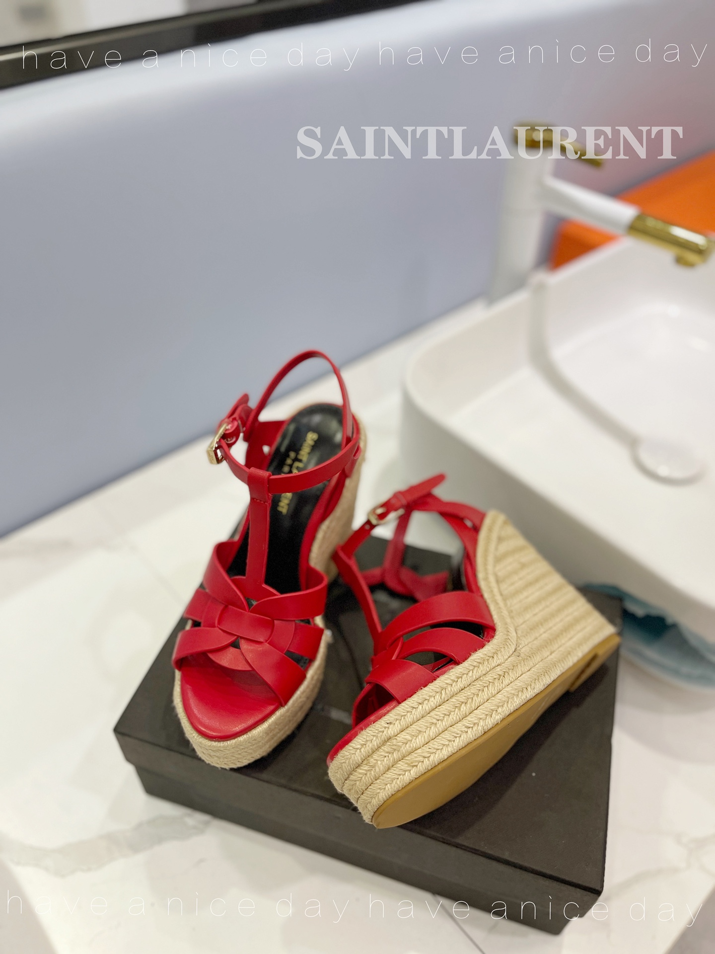 Sa1nt Lau*nt Tribute Espadrilles In Smooth Red For Women