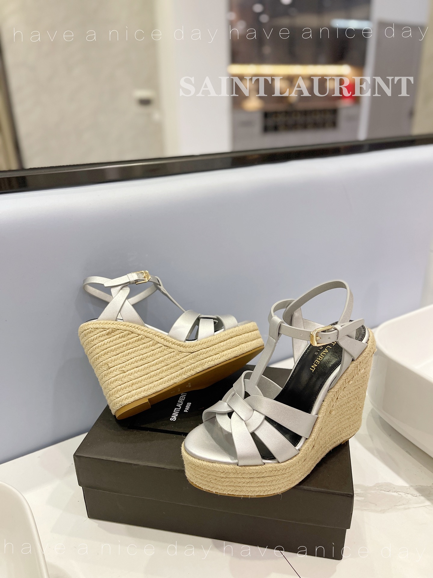 Sa1nt Lau*nt Tribute Espadrilles In Smooth Silver For Women