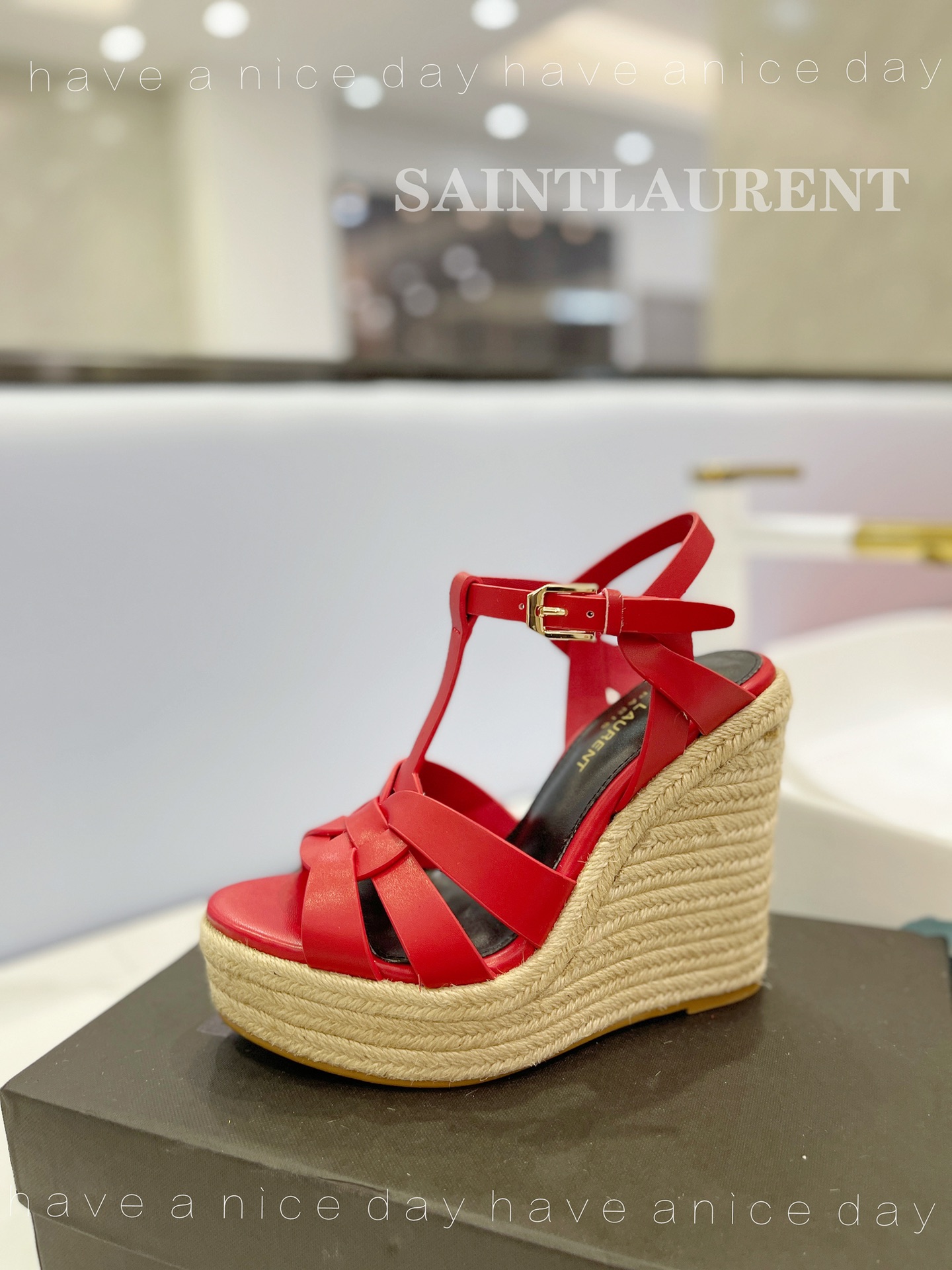 Sa1nt Lau*nt Tribute Espadrilles In Smooth Red For Women