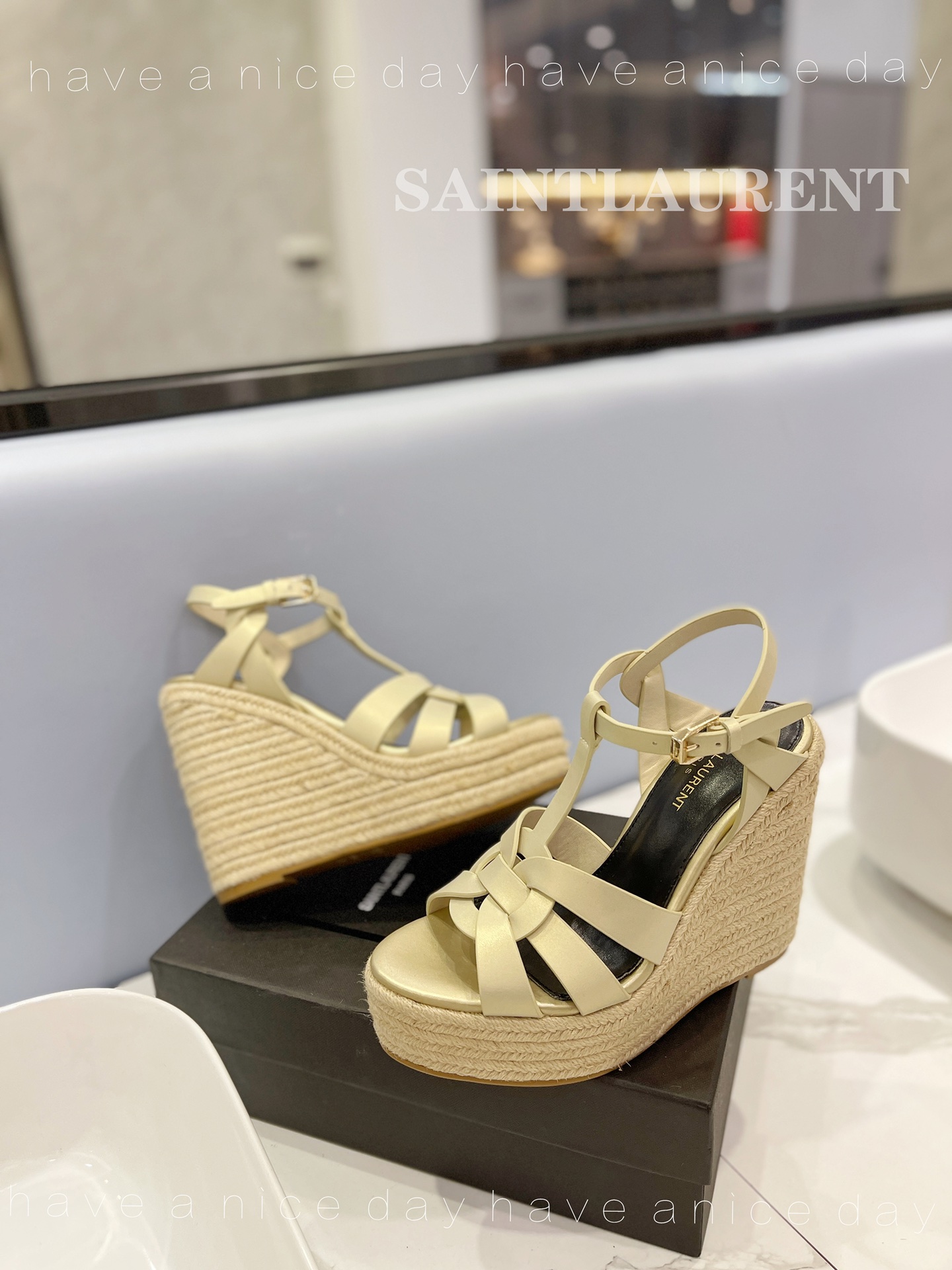 Sa1nt Lau*nt Tribute Espadrilles In Smooth Beige For Women