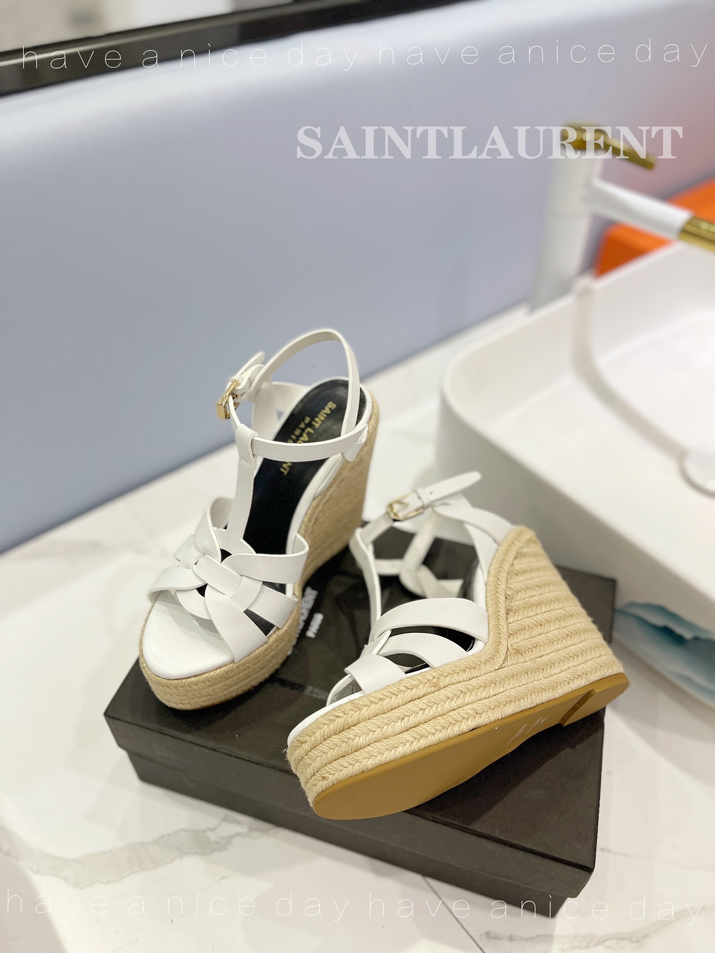 Sa1nt Lau*nt Tribute Espadrilles In Smooth White For Women 611924BZC009008