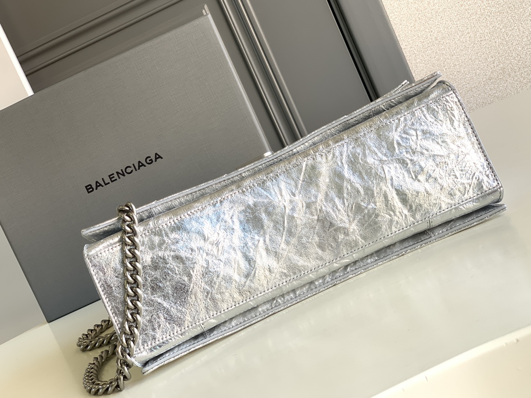 Ba1en*iaga Crush Medium Chain Bag Metallized Quilted In Sliver Tone For Women 12.2in/31cm 716351210IW8110