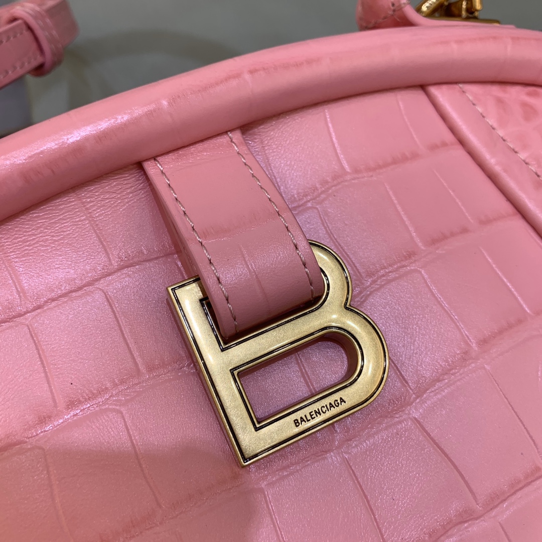 Ba1en*iaga Editor Small Top Handle Bag Embossed Black/Pink For Women 10.6 in/27 cm