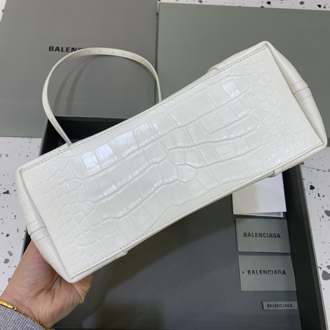Ba1en*iaga Editor Small Top Handle Bag Embossed White For Women 10.6 in/27 cm
